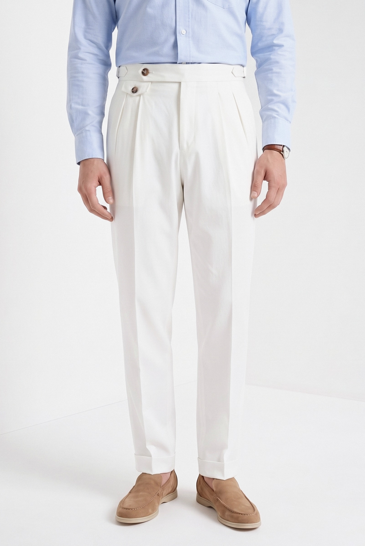 Men's high waisted trousers in white