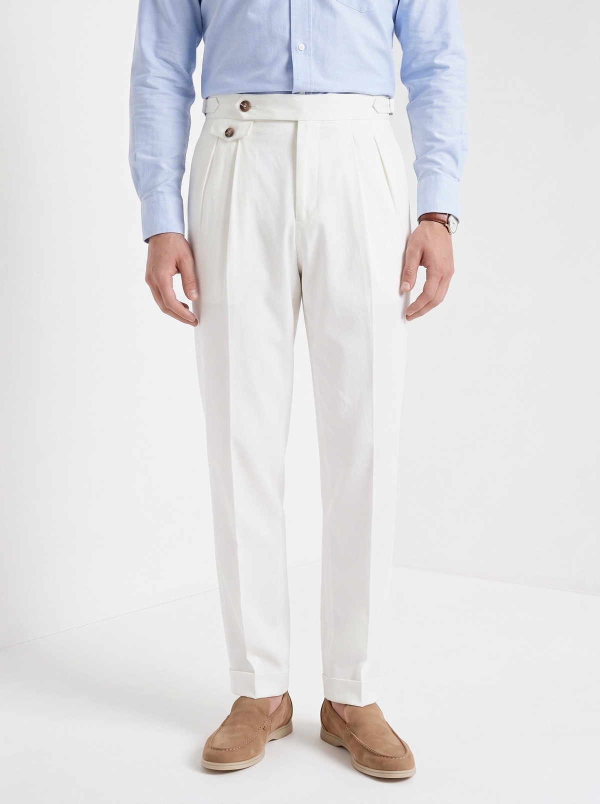 Men's high waisted trousers in white