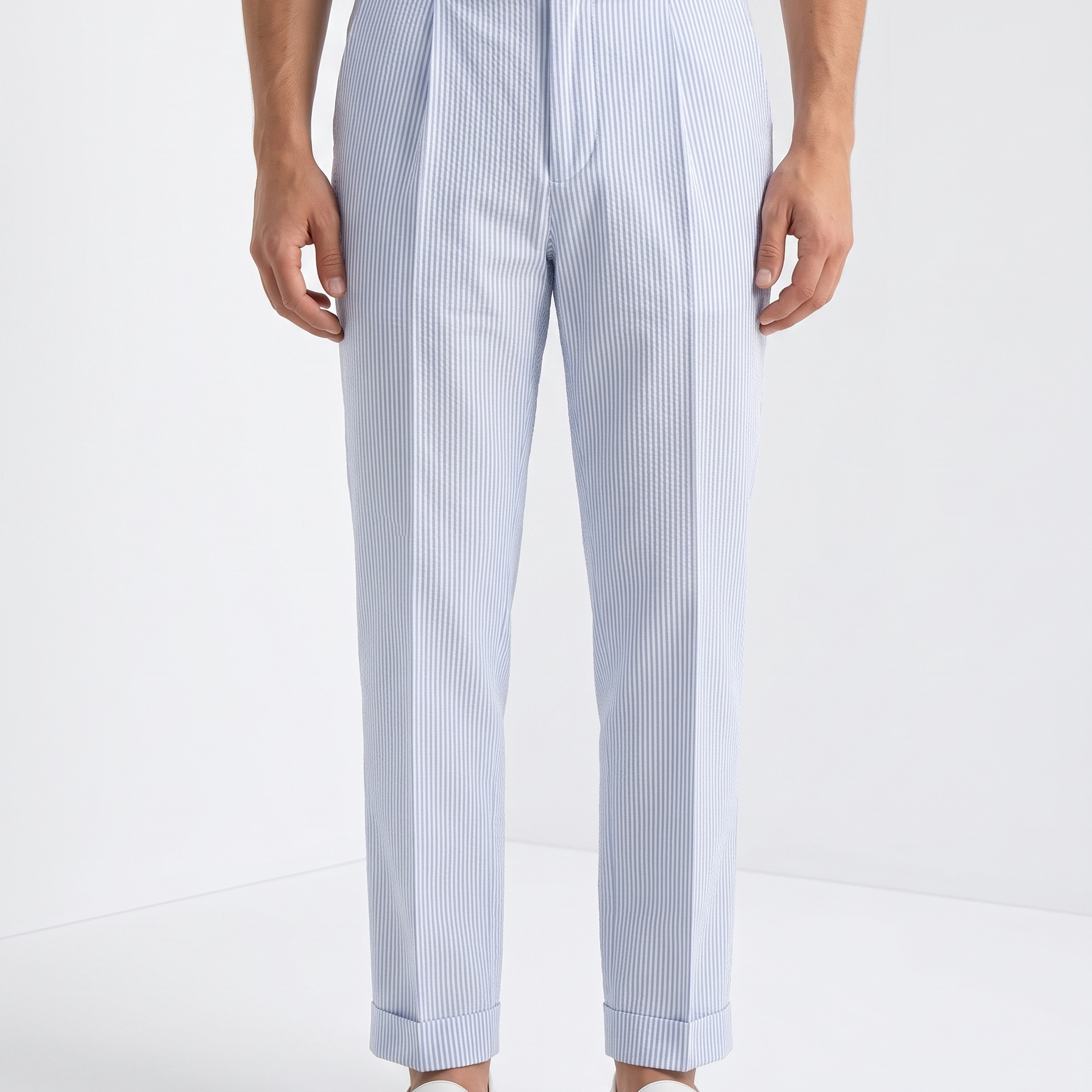 Old Money Blue Pinstripe Seersucker Trousers