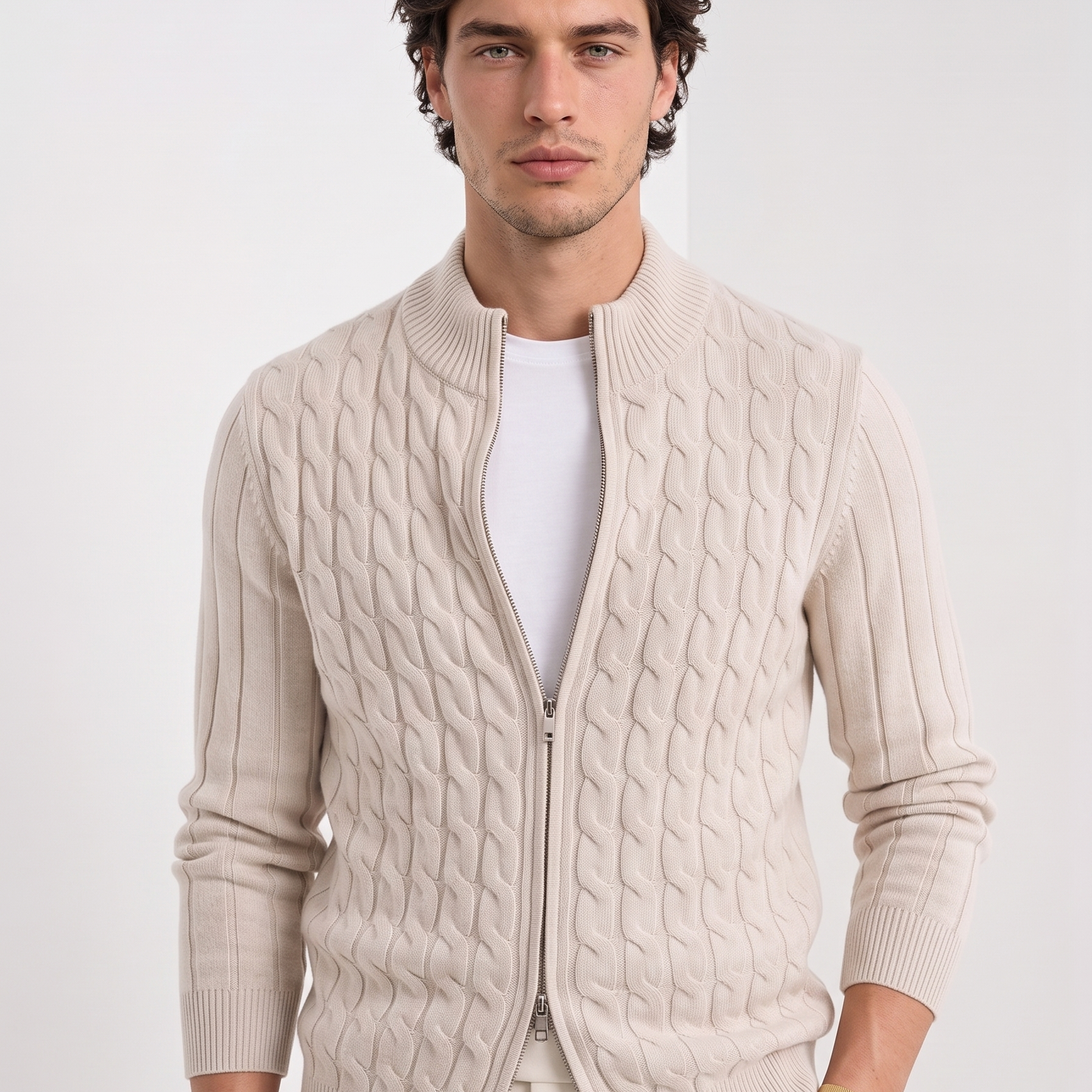 Old Money Slim Fit Long Sleeve Cable Knit Elegant Cardigan