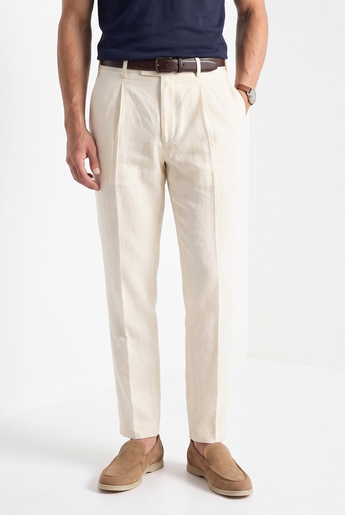 Men's linen blend trousers in white