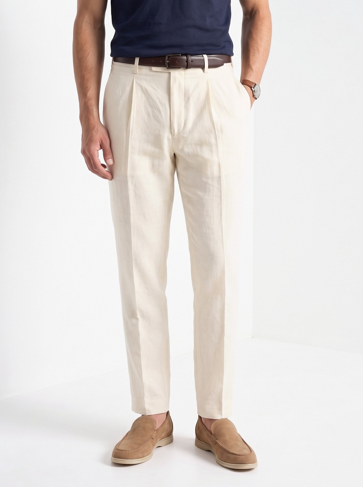 Men's linen blend trousers in white