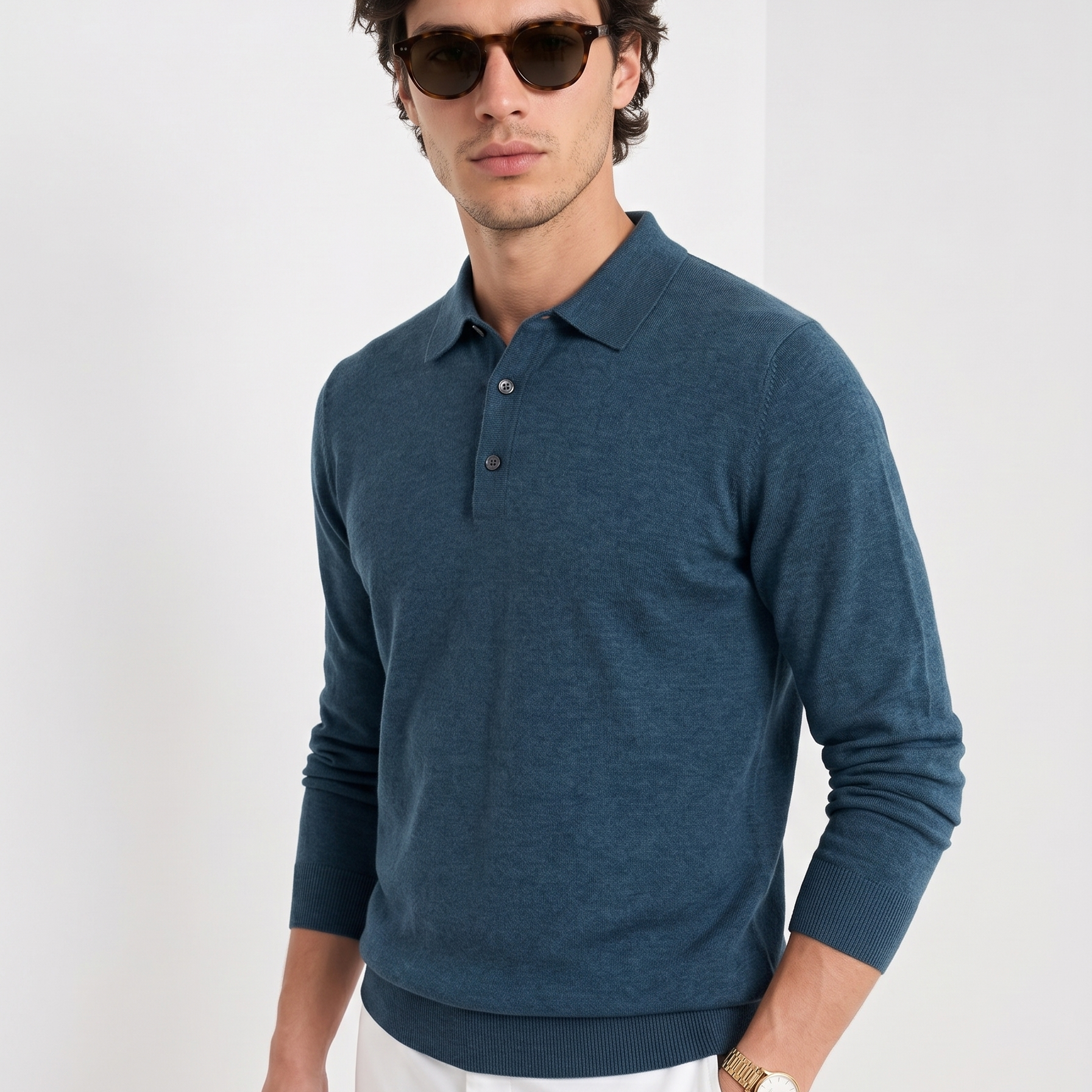 Old Money Solid Color Woolen Button Polo Sweater