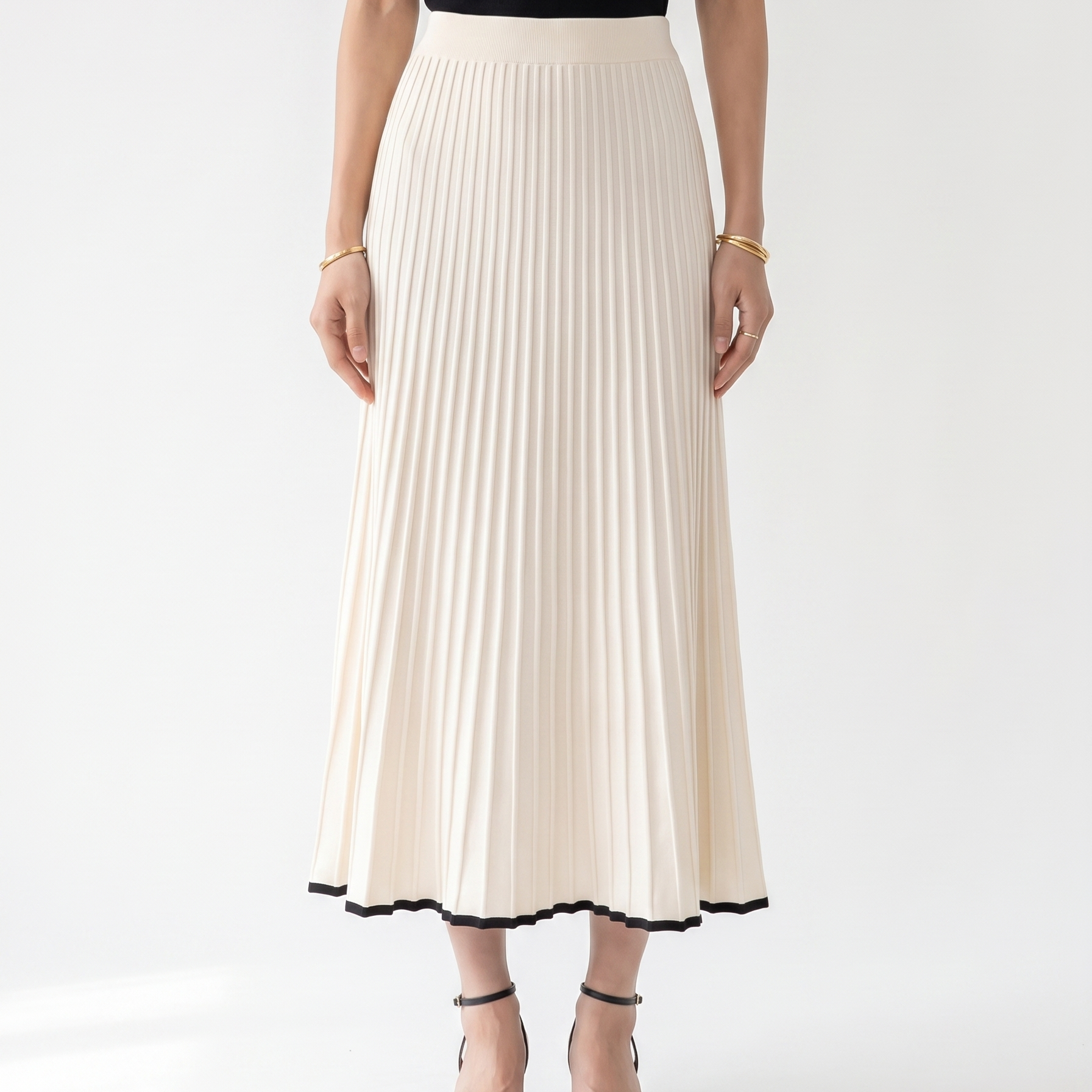 Old Money Accordion Pleated Knit Midi Skirt