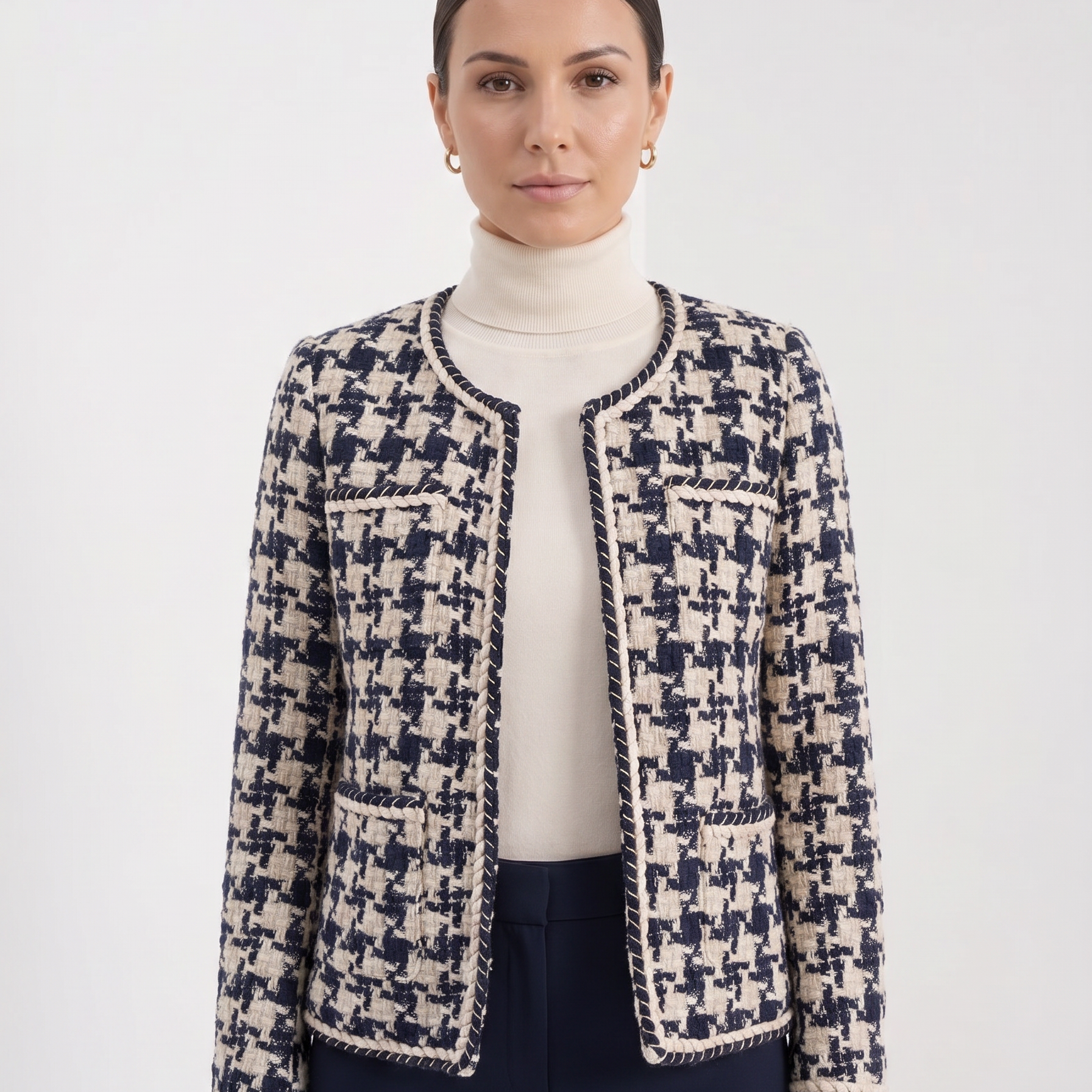 Elegant Houndstooth Formal Tweed Blazer