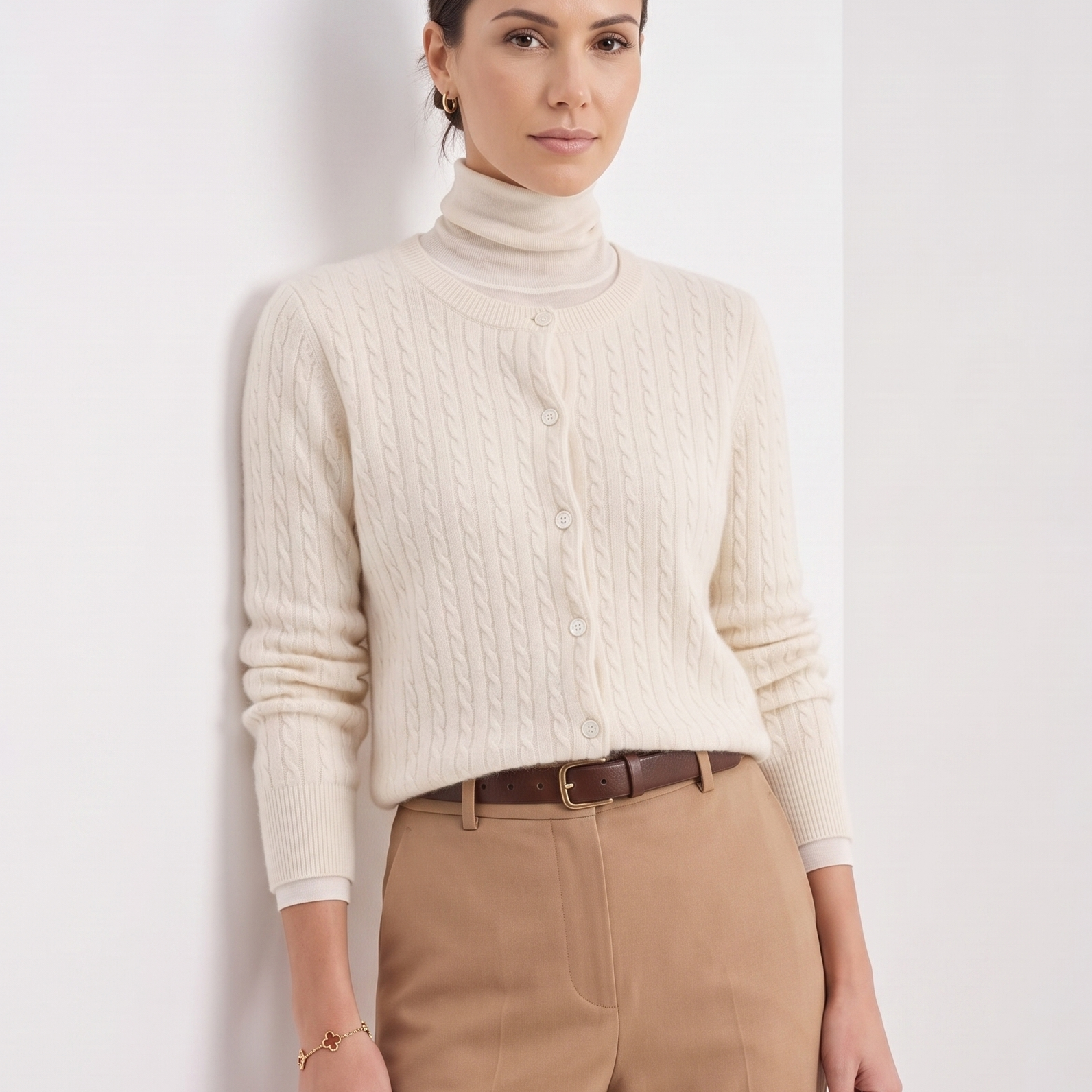 Old Money Button Mini Cable Knit Elegant Cardigan