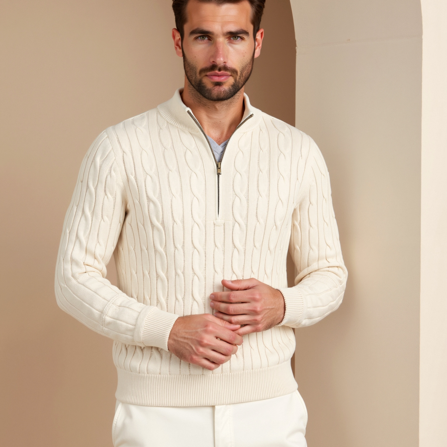 Old Money Premium Cotton Cable Knit Sweater