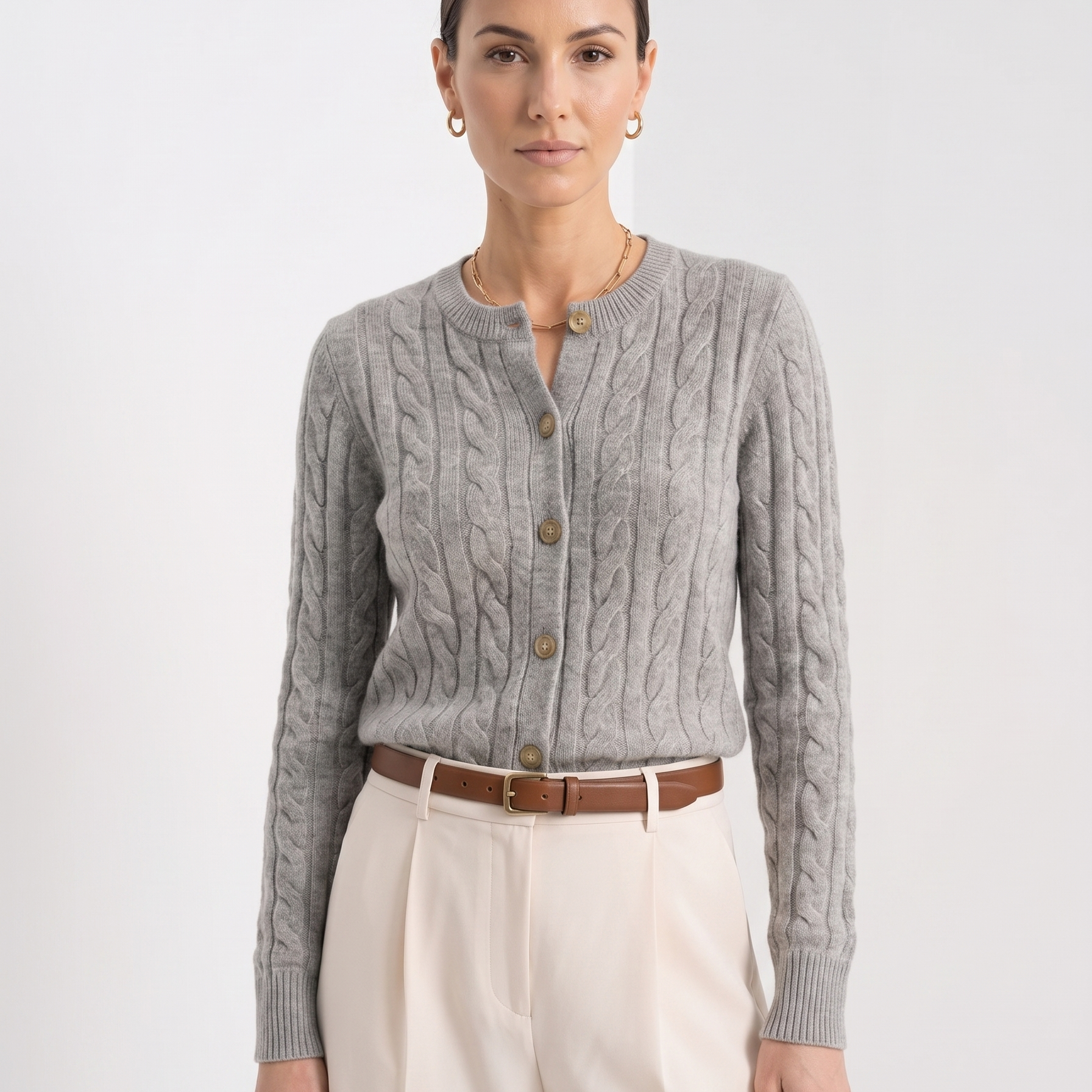 Woolen Button Long Sleeve Cable Knit Sweater
