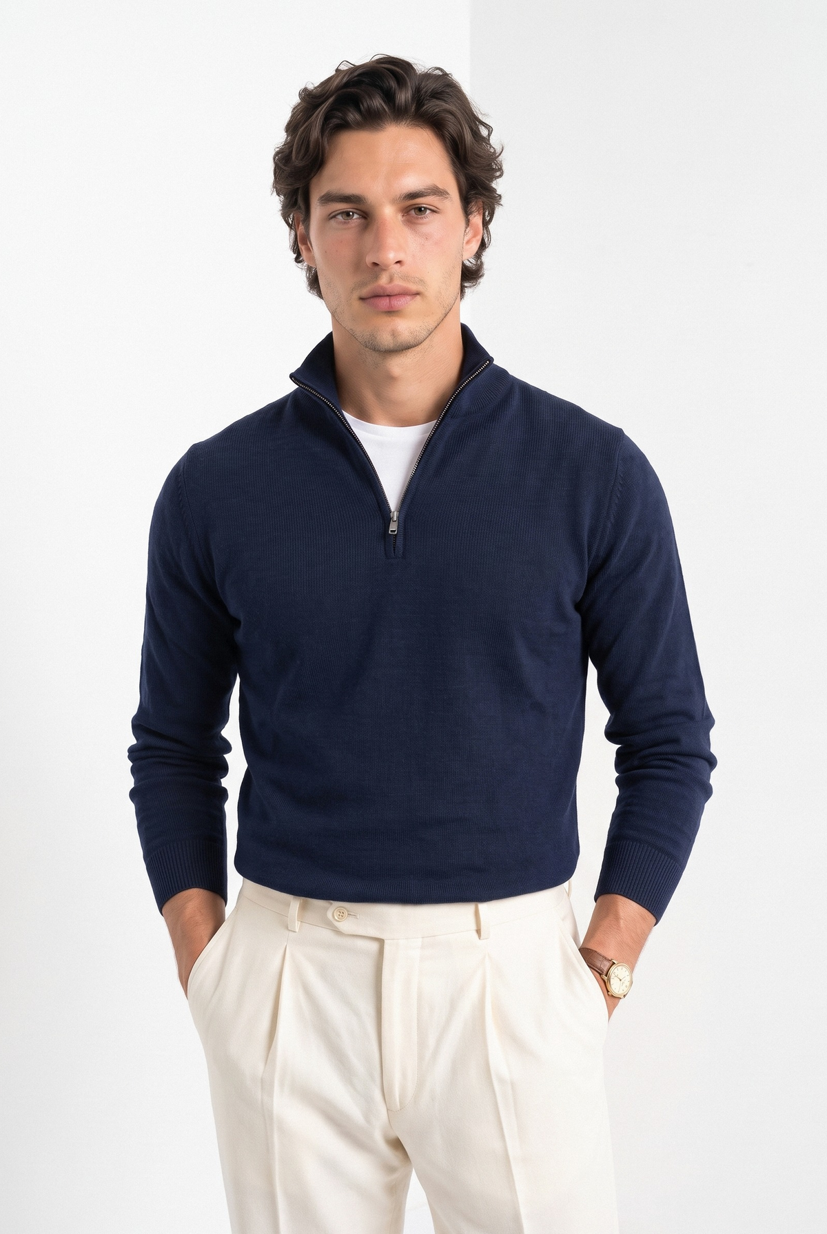 Men's quarter zip sweater in navy