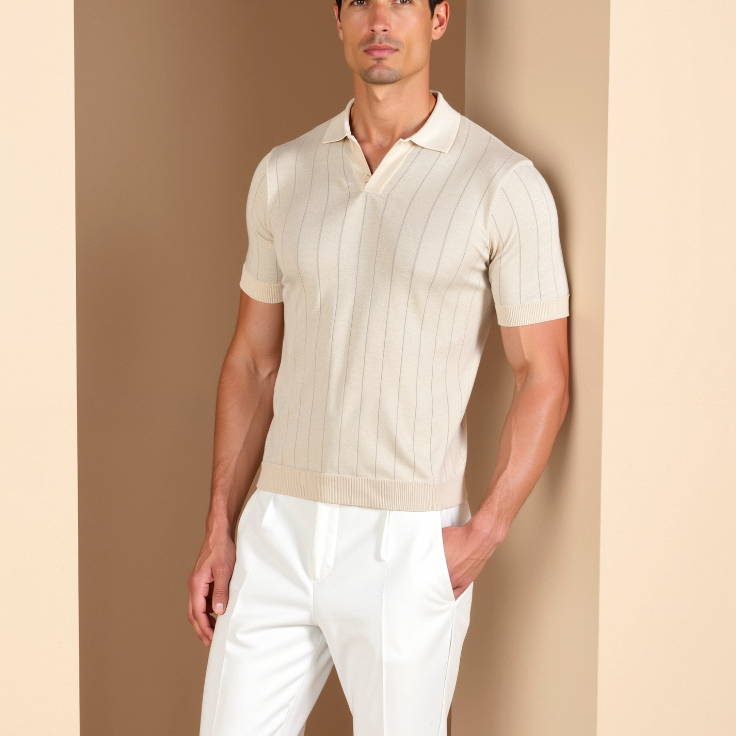 Quiet Luxury Ultra Fine Cotton Striped Polo T-Shirt