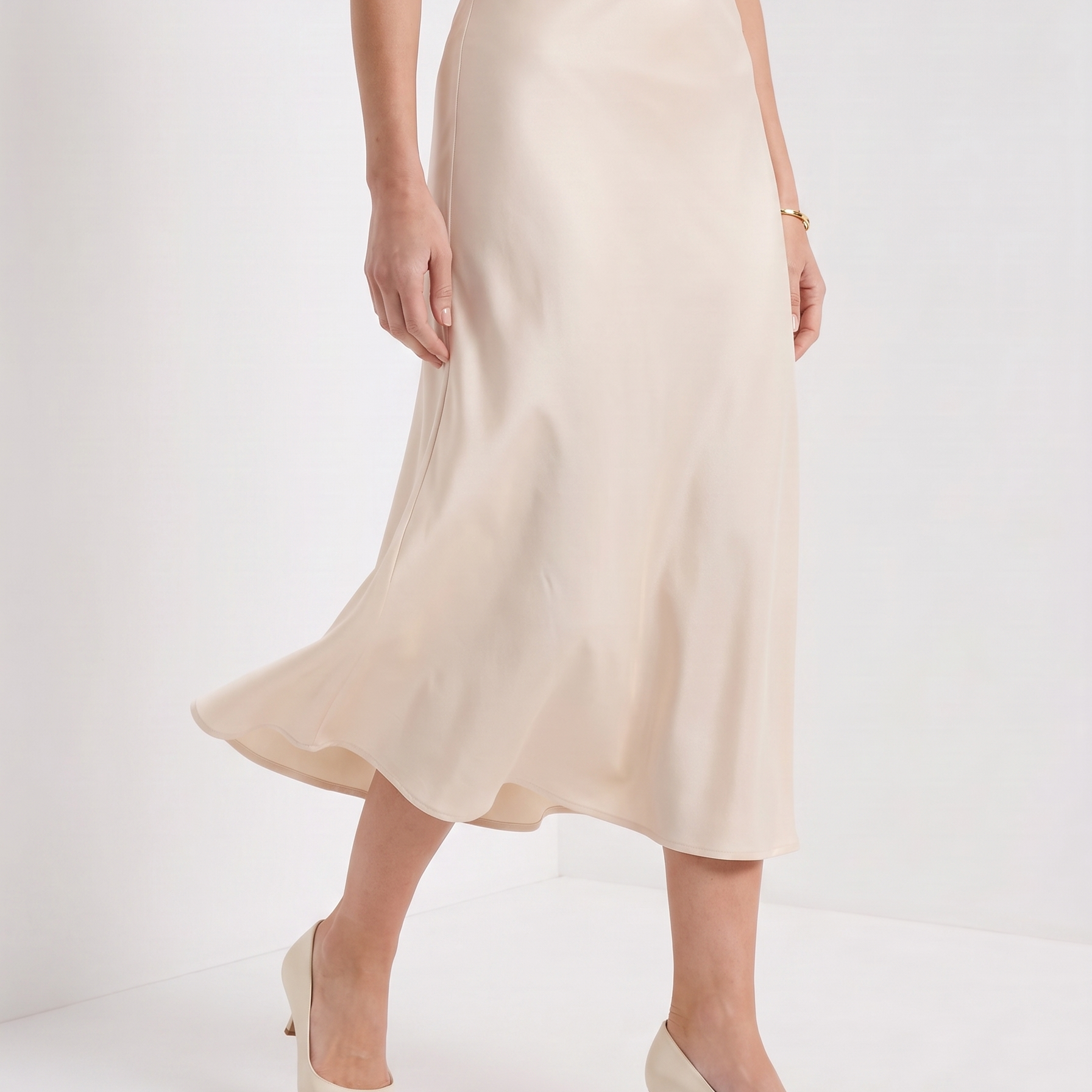 Old Money Solid High Waist Draped Midi Skirt