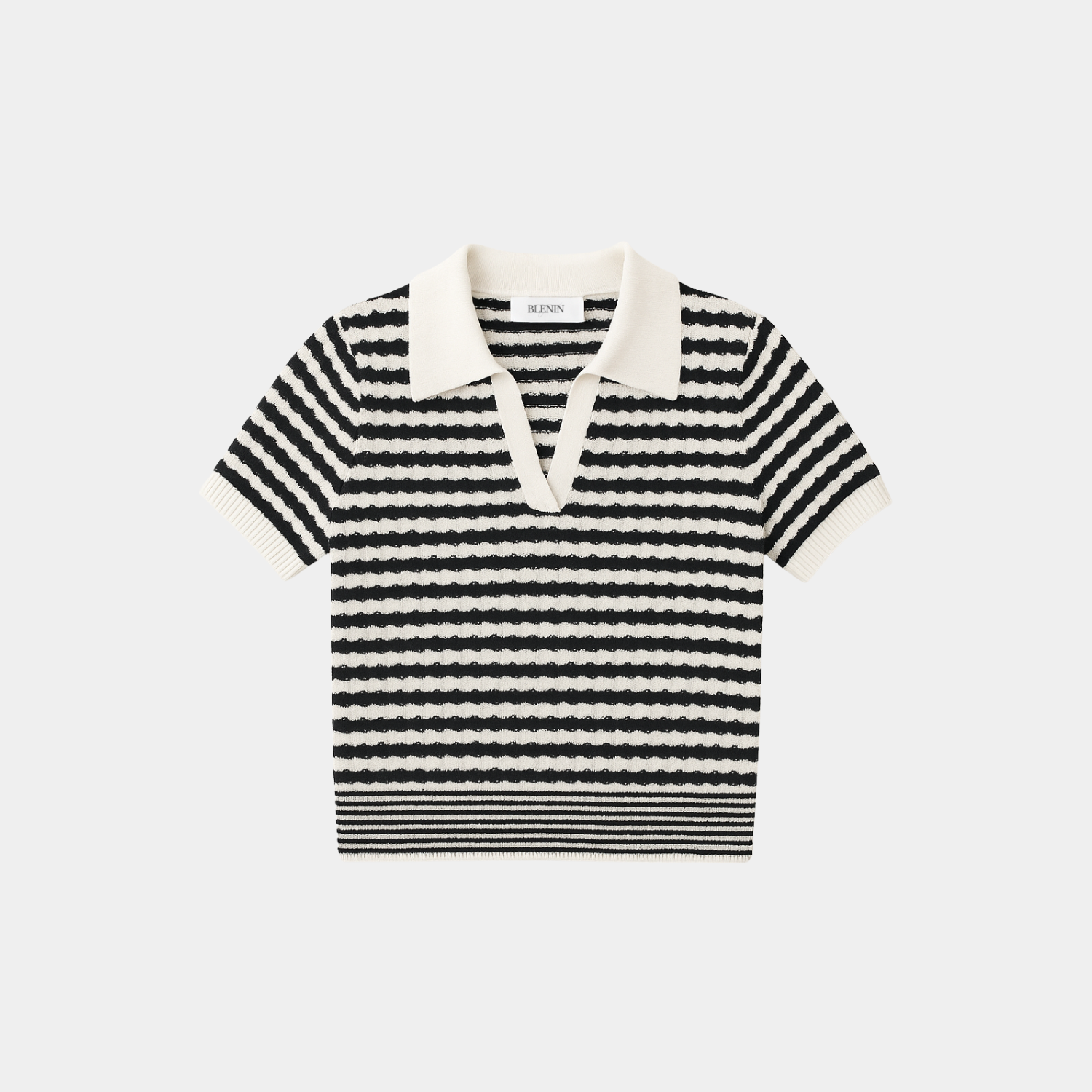 BLENIN Soft Textured Striped 100% Cotton Polo T-Shirt