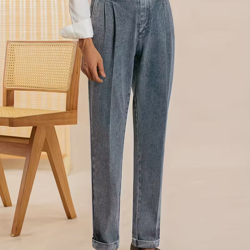 Men High-Waisted Straight Leg Faux Denim Trousers