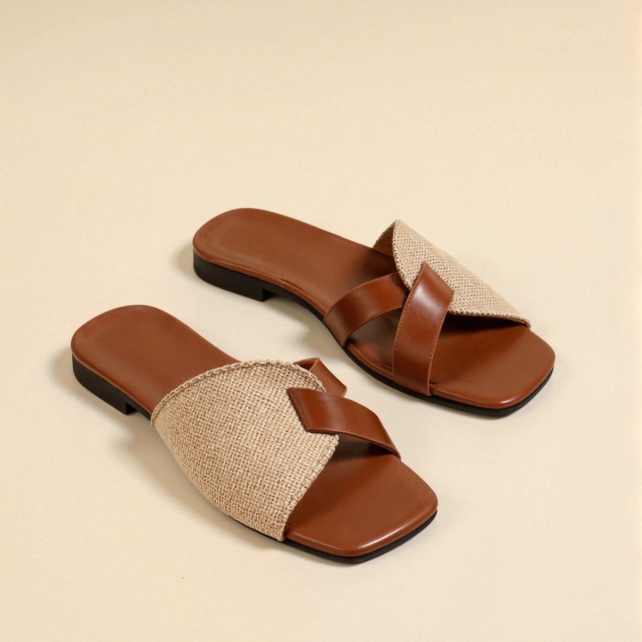 Old Money Women's Square Toe Casual Retro Open Toe Flat Slides