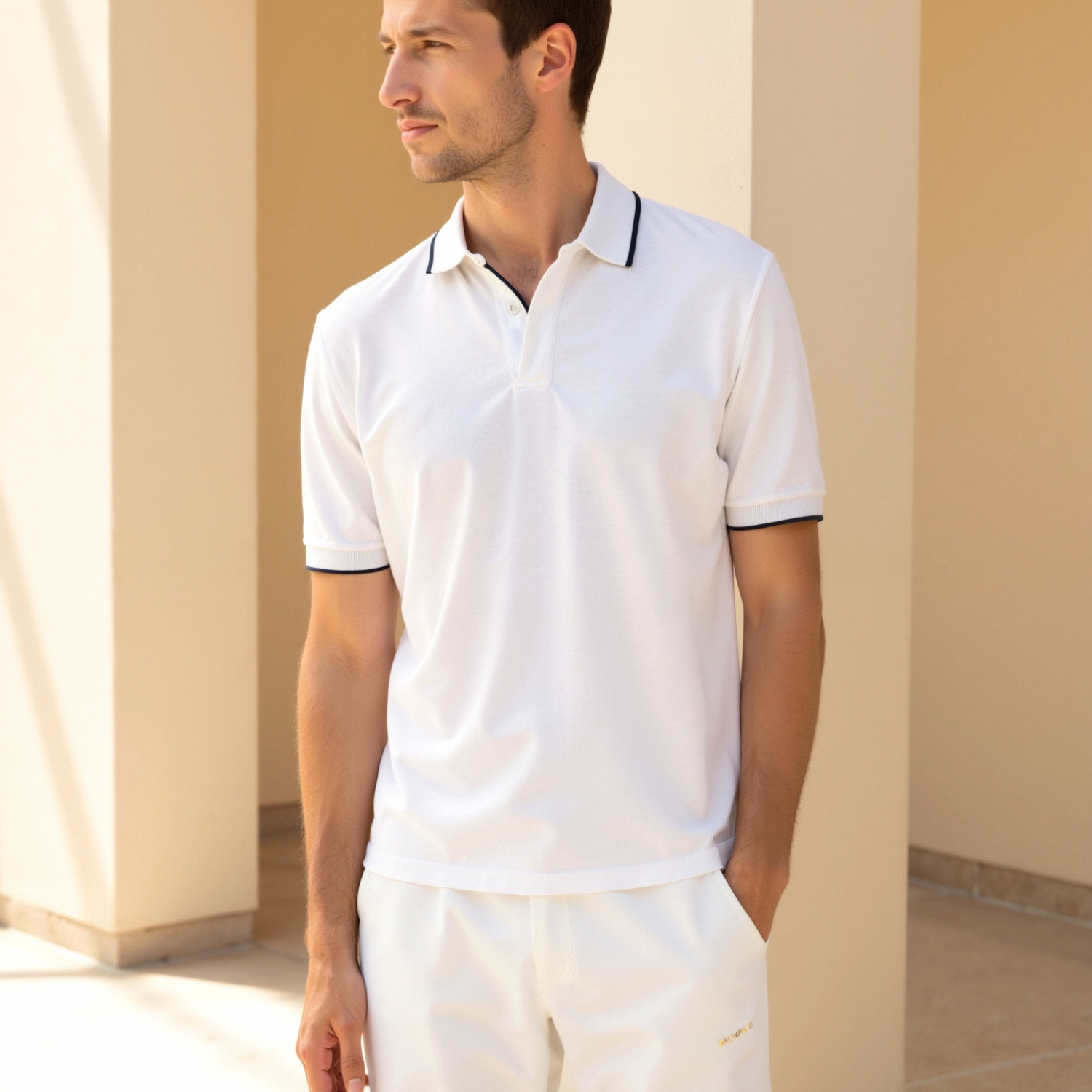 BLENIN 100% Cotton Yacht Fitted Polo T-Shirt