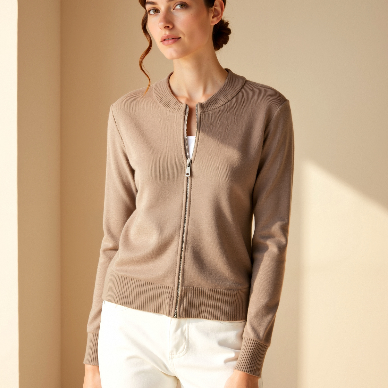 BLENIN Cotton Zipped Slim Knit Sweater