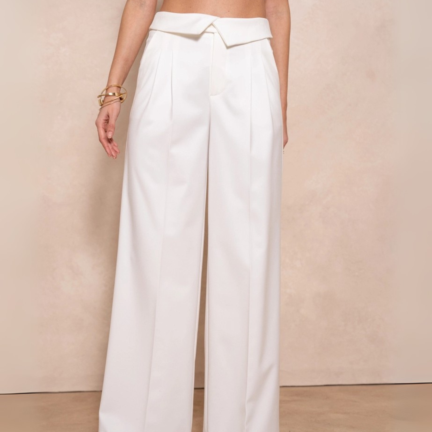 Old Money White Pleat Unique Waist Women Pants