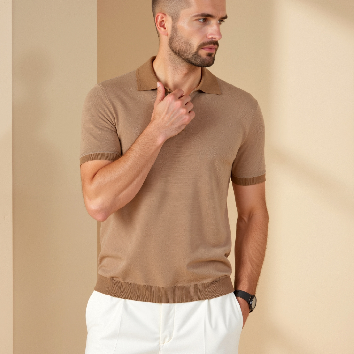 Smart Luxury Lightweight Camel Polo T-Shirt