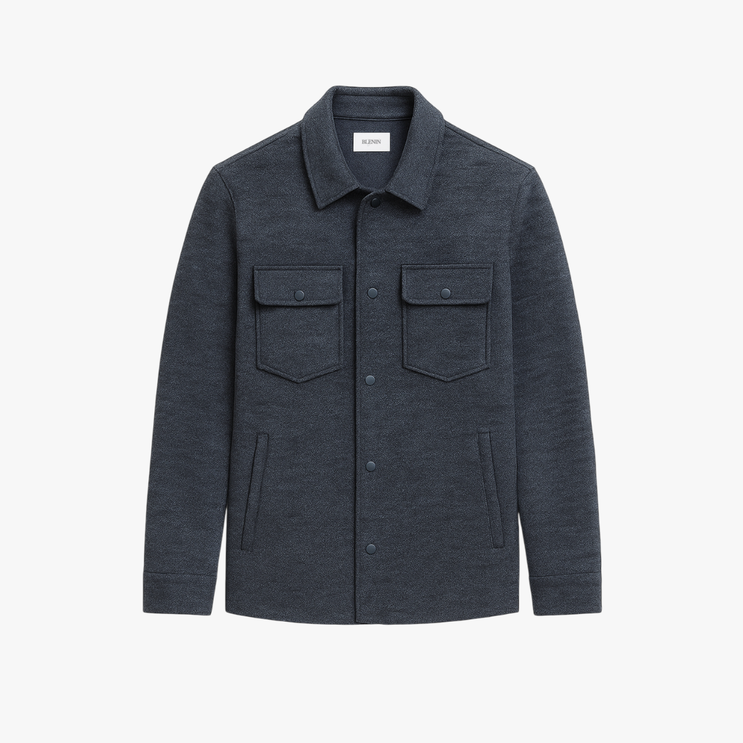 Classic Navy Blue Blend Long Sleeve Pocket Jacket