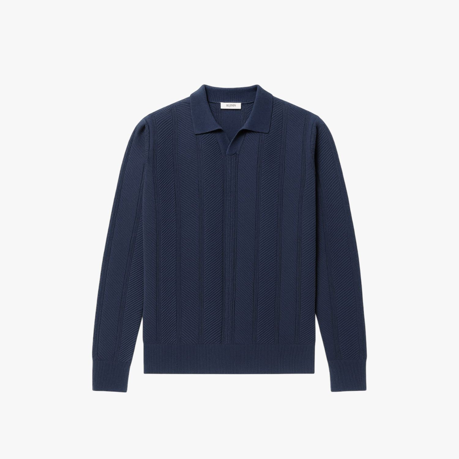 Old Money Long Sleeves Textured Cotton Polo Sweater