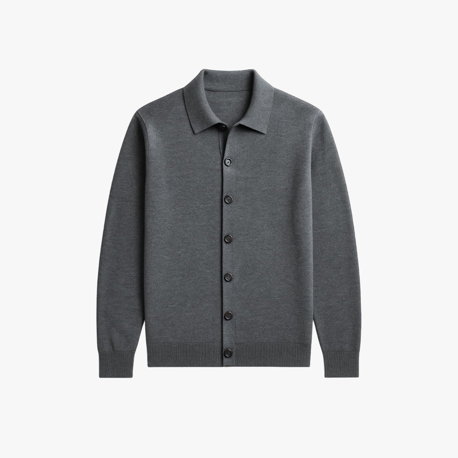 Gray button-up shirt on a white background