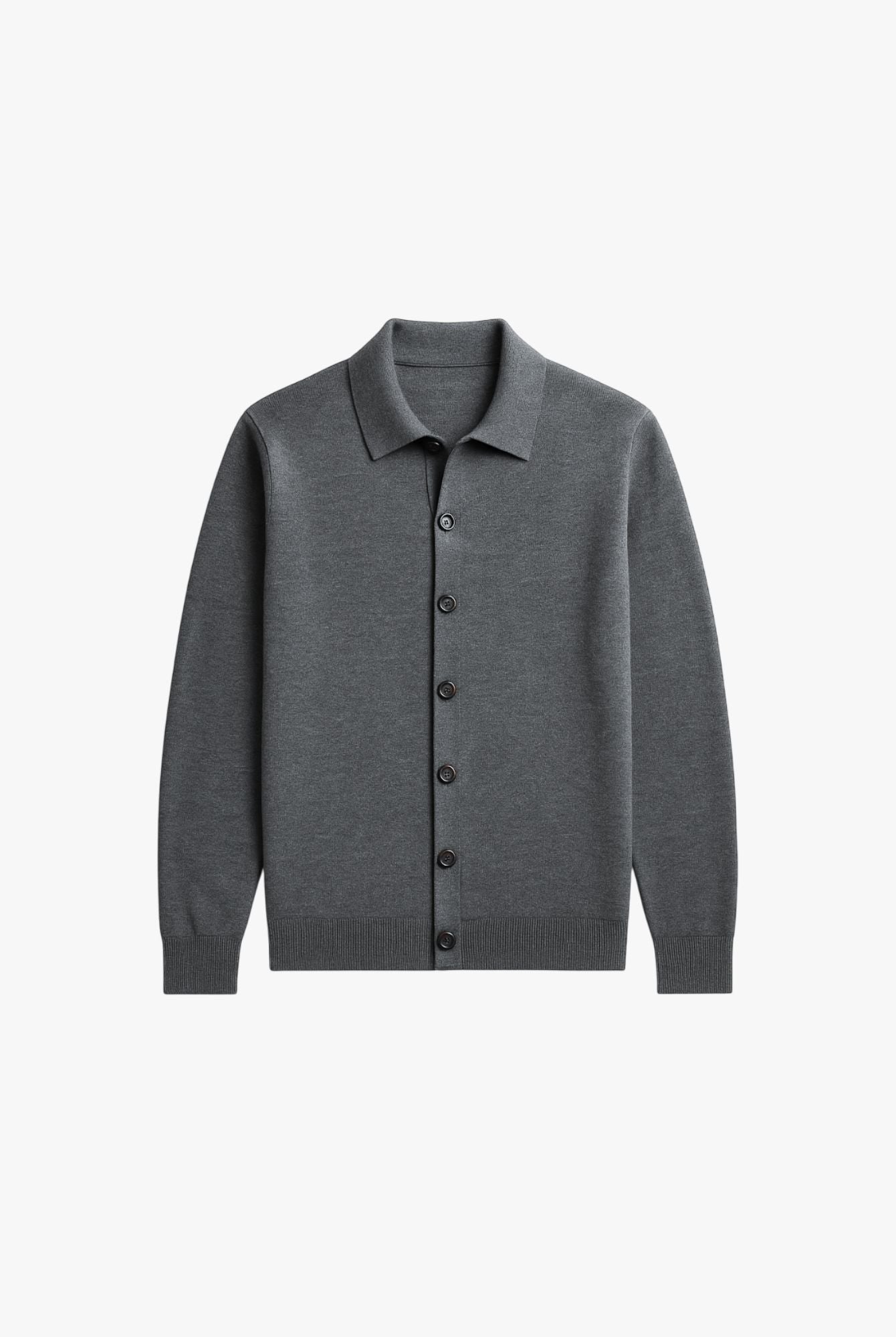 Gray button-up shirt on a white background