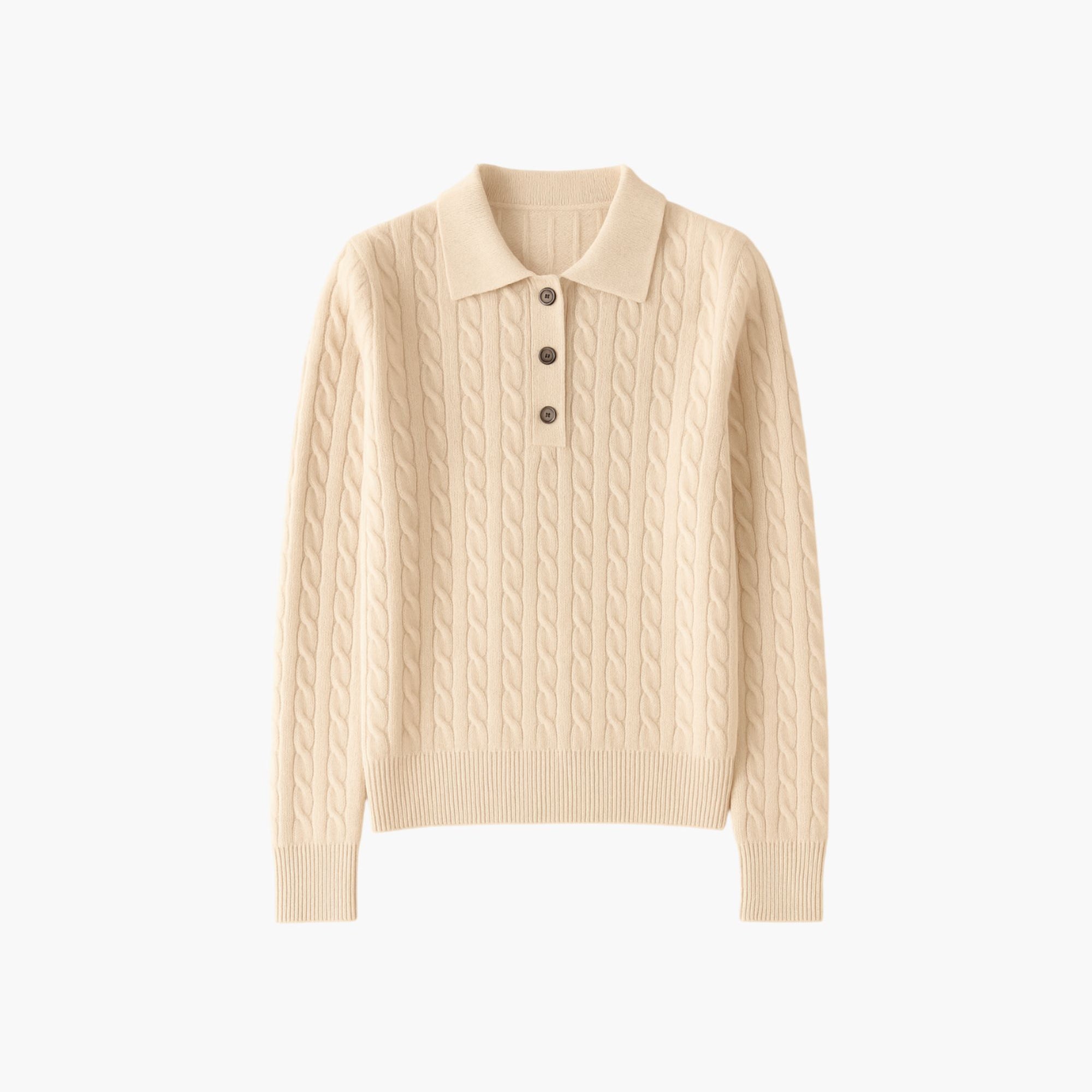 Old Money Polo Cable Knit Cashmere Sweater