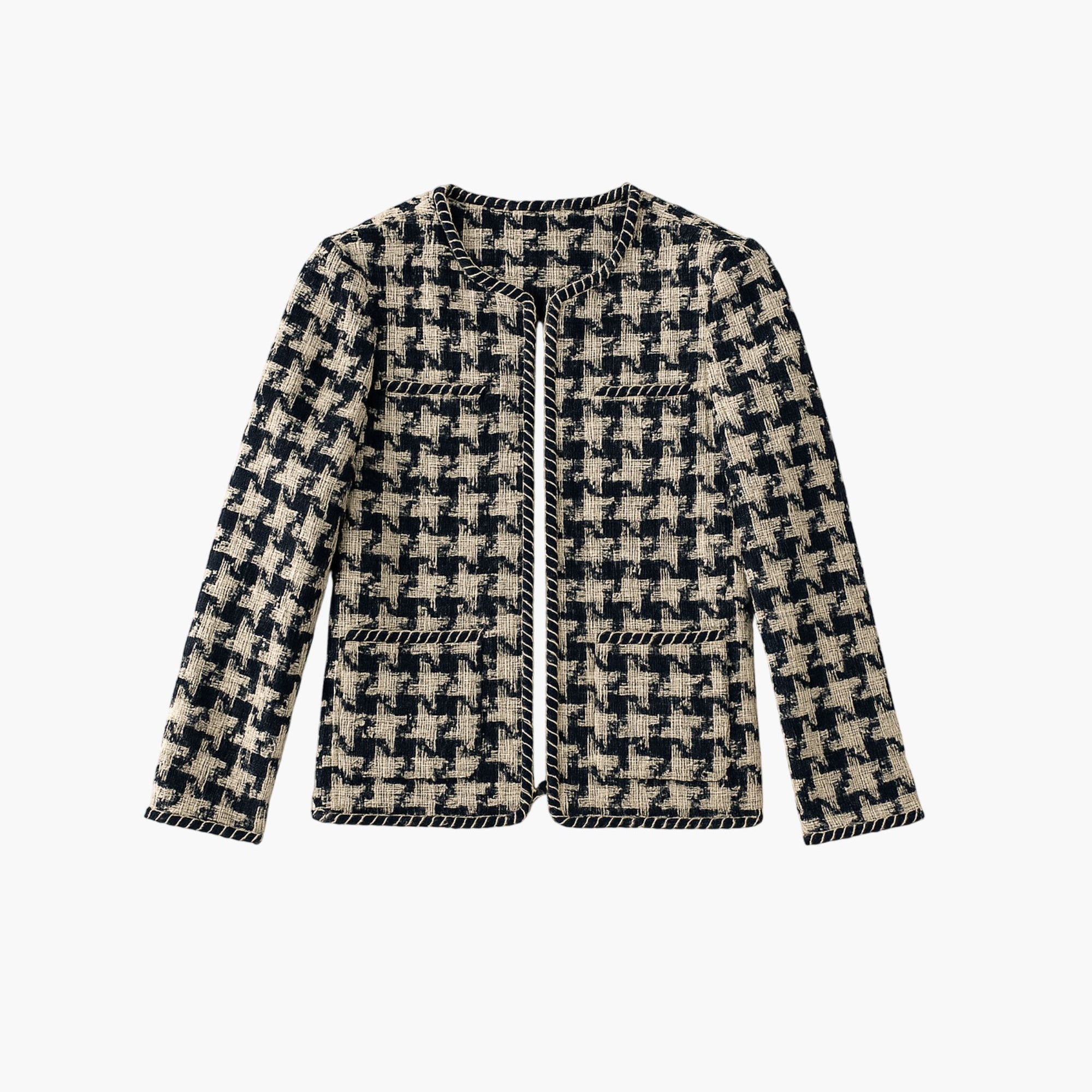 Elegant Houndstooth Formal Tweed Blazer