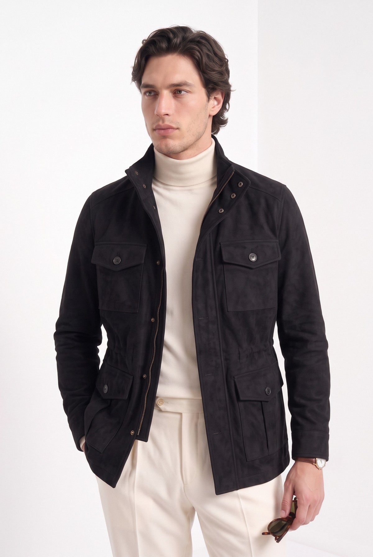 BLENIN men's brushed field jacket in black, upper body