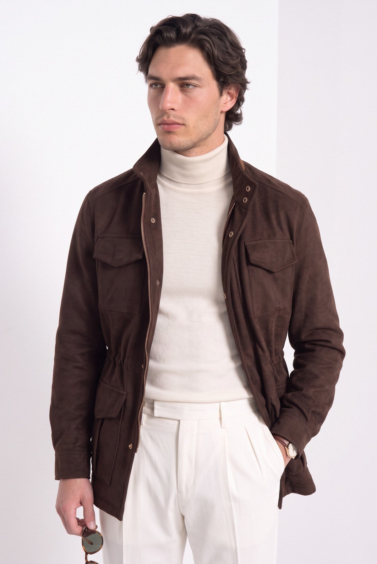 BLENIN men's brushed field jacket in chocolate, upper body