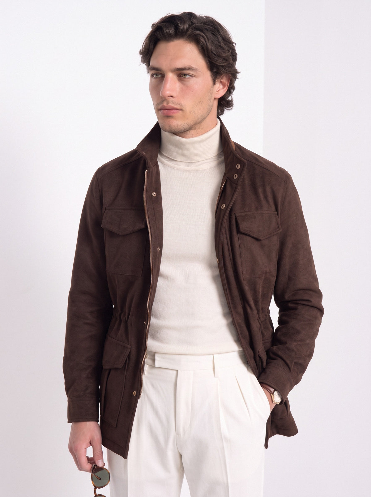 BLENIN men's brushed field jacket in chocolate, upper body