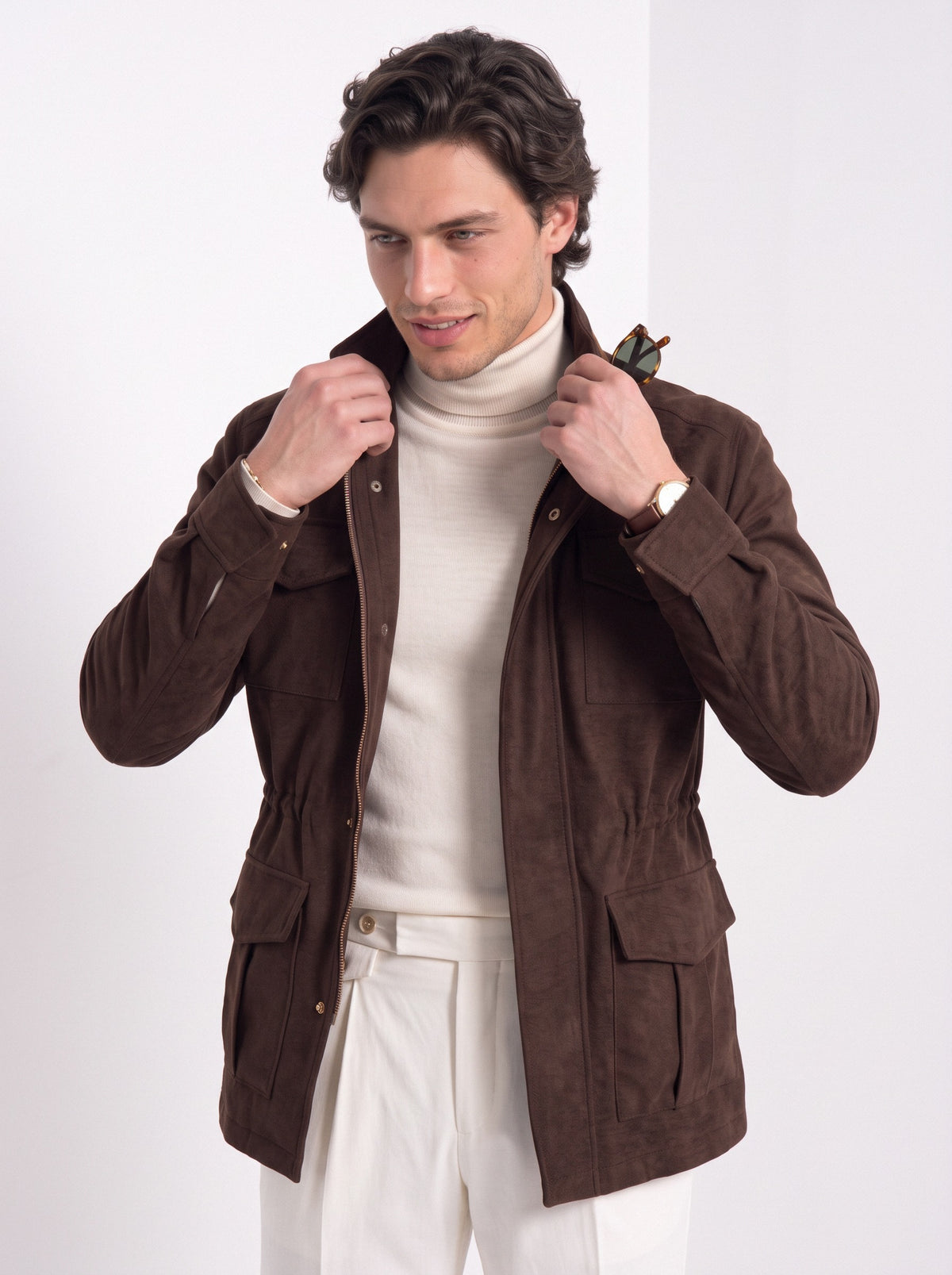 BLENIN men's brushed field jacket in chocolate, styled