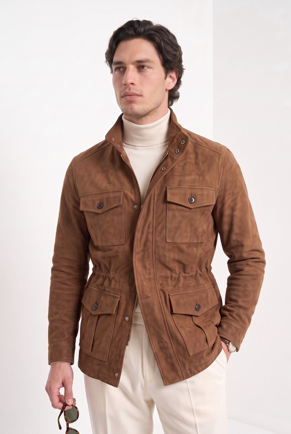 BLENIN men's brushed field jacket in tobacco, upper body