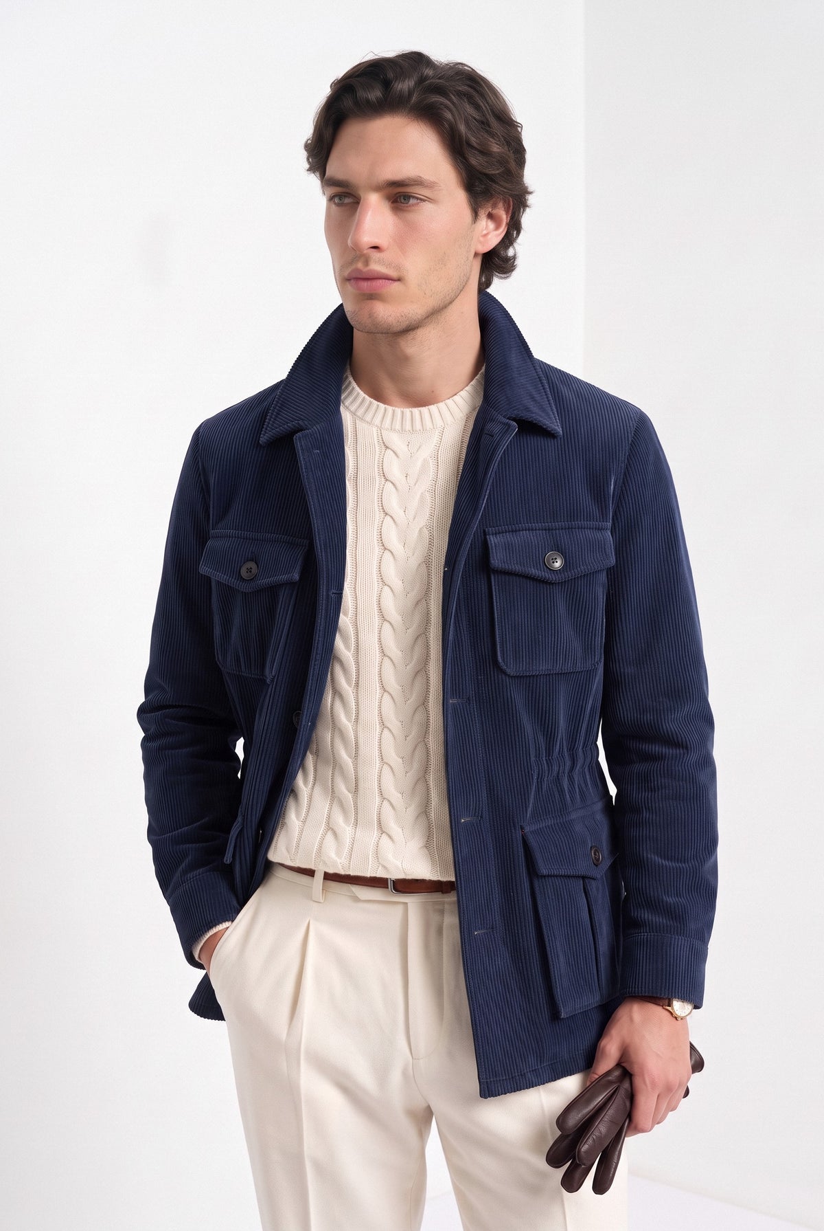 BLENIN men's corduroy field jacket in navy, upper body