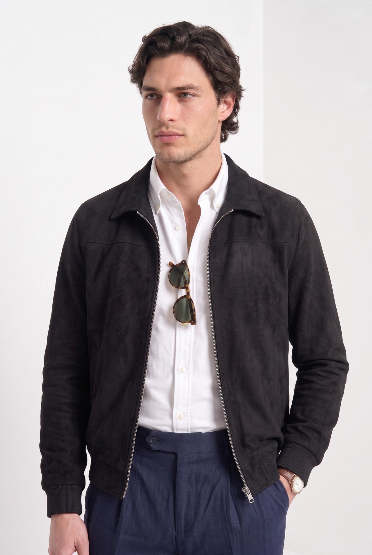 BLENIN men's suede-look harrington jacket in black, upper body