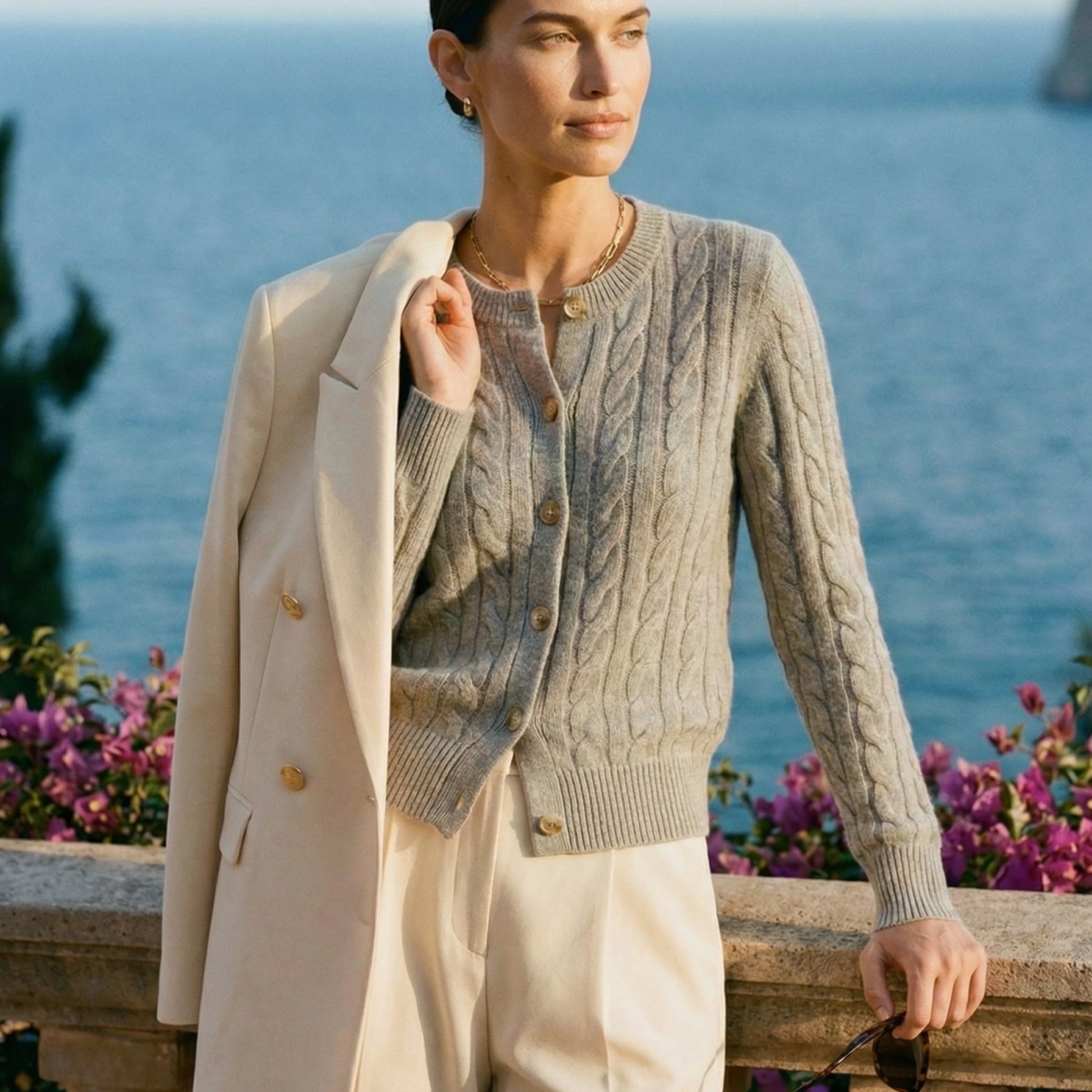 Woolen Button Long Sleeve Cable Knit Sweater