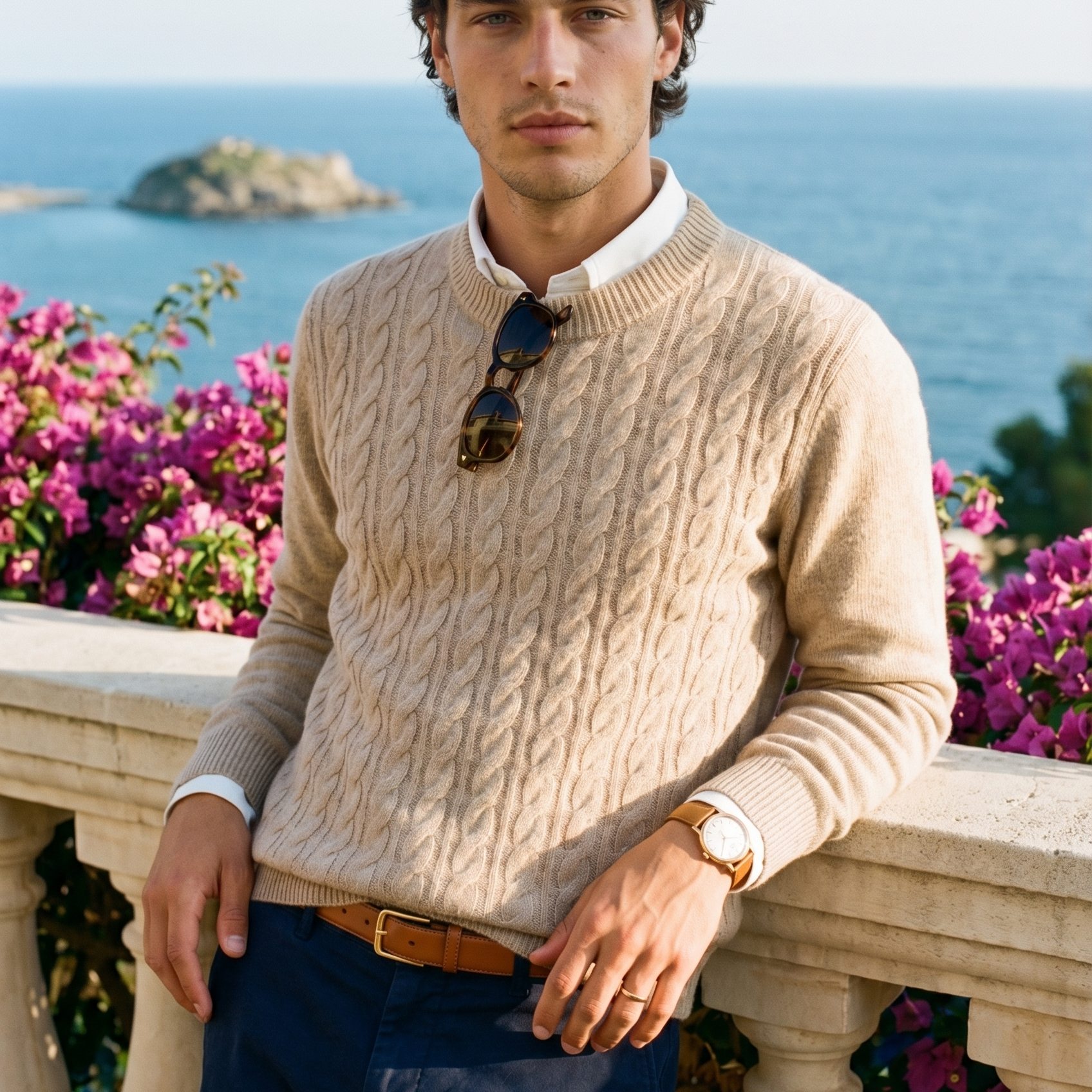 Smart Luxury Crewneck Cashmere Cable Knit Sweater