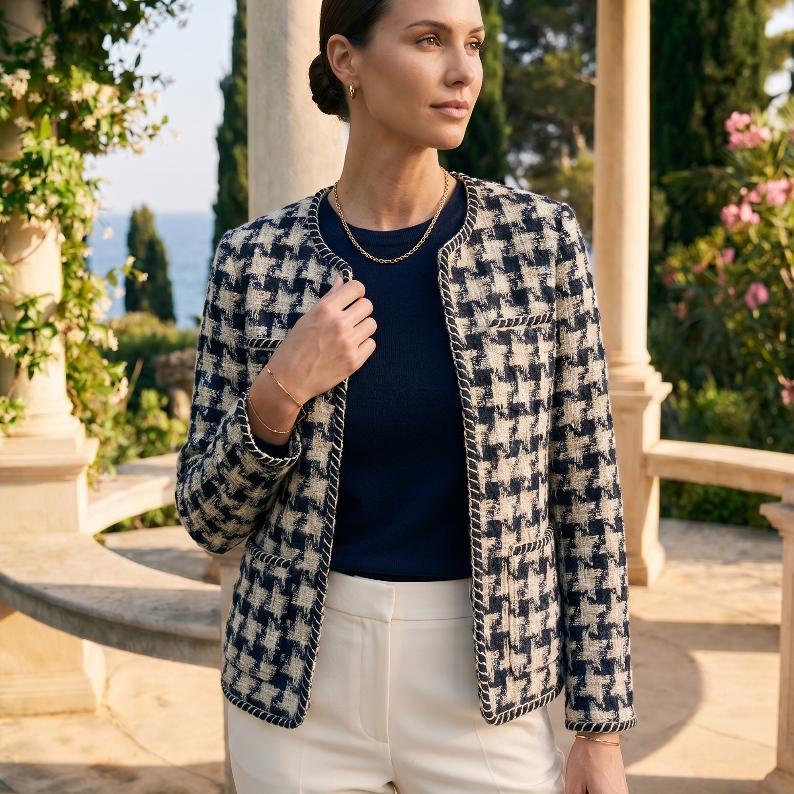 Elegant Houndstooth Formal Tweed Blazer
