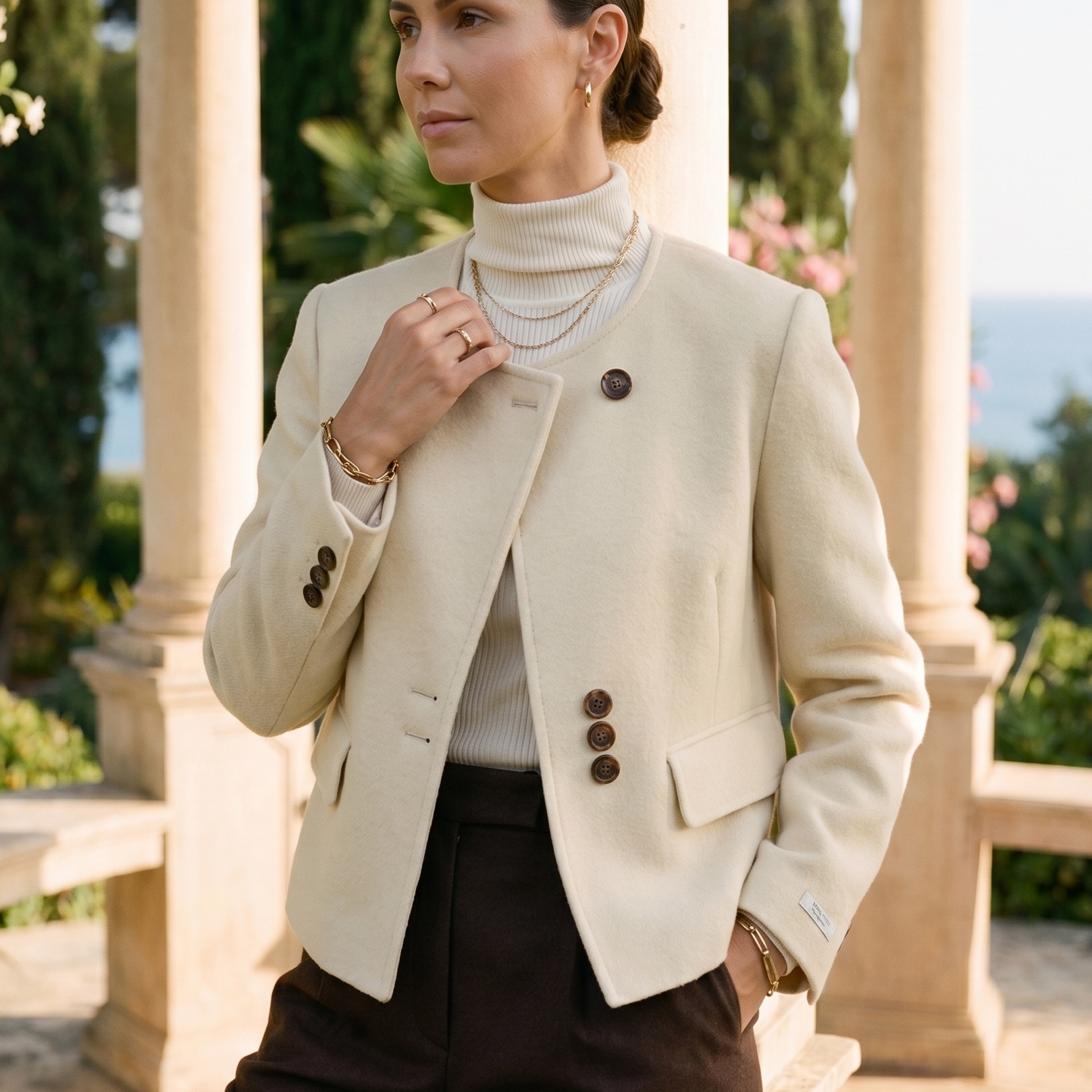 Women Delicate Cuff Decorations Woolen Coat