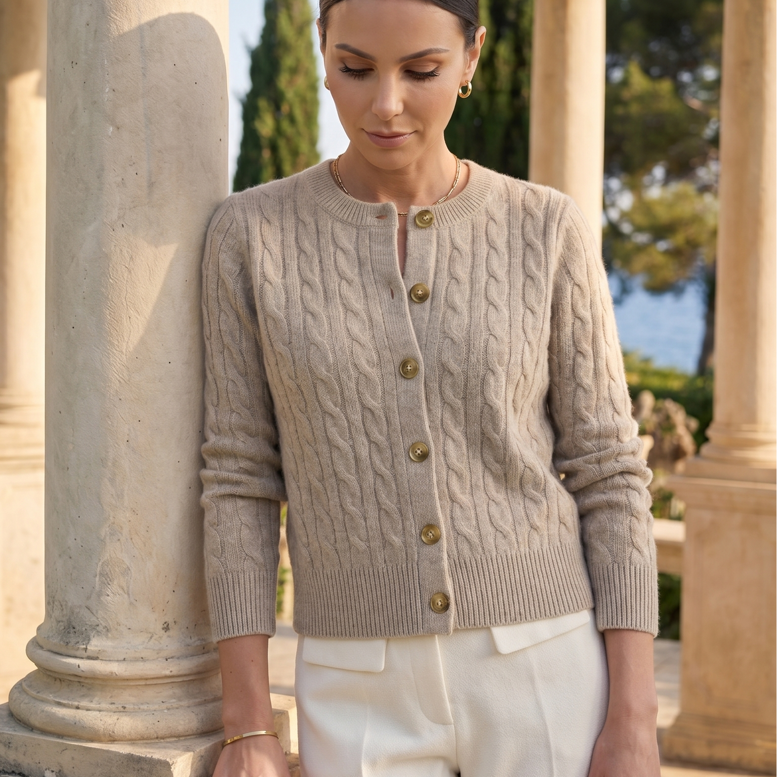Quiet Luxury Cable Knit Classic Button Cardigan