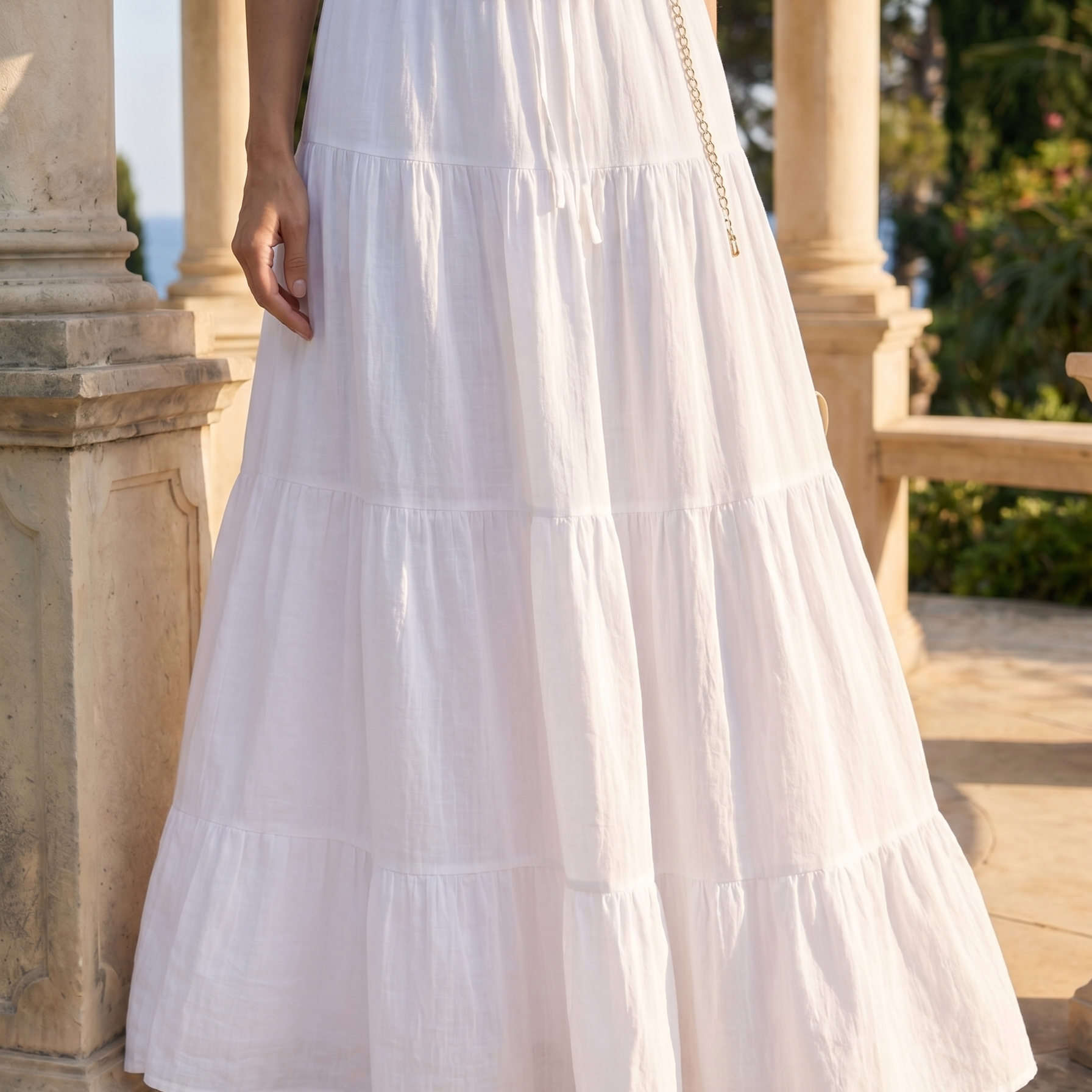 Old Money Solid Ruffle Hem Tie Skirt
