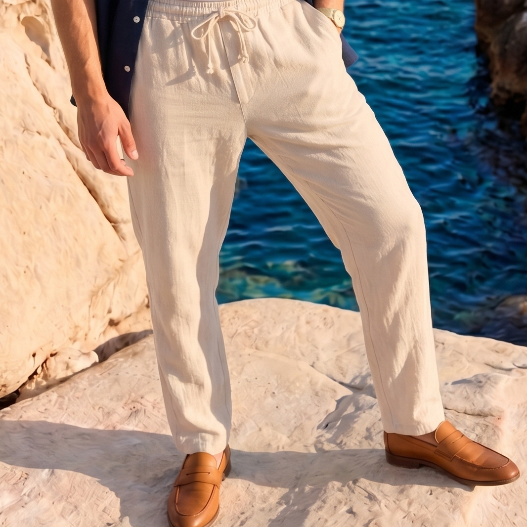 Old Money Linen Drawstring Casual Trousers