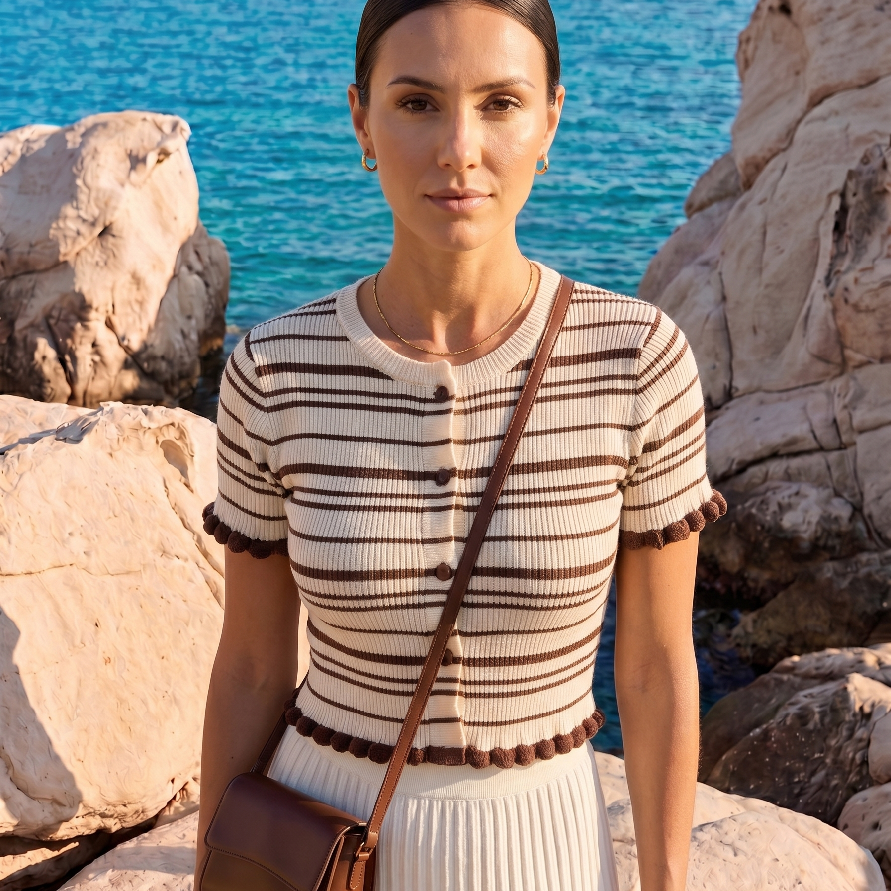 Old Money Stripe Pom-Pom Trim Knit Top