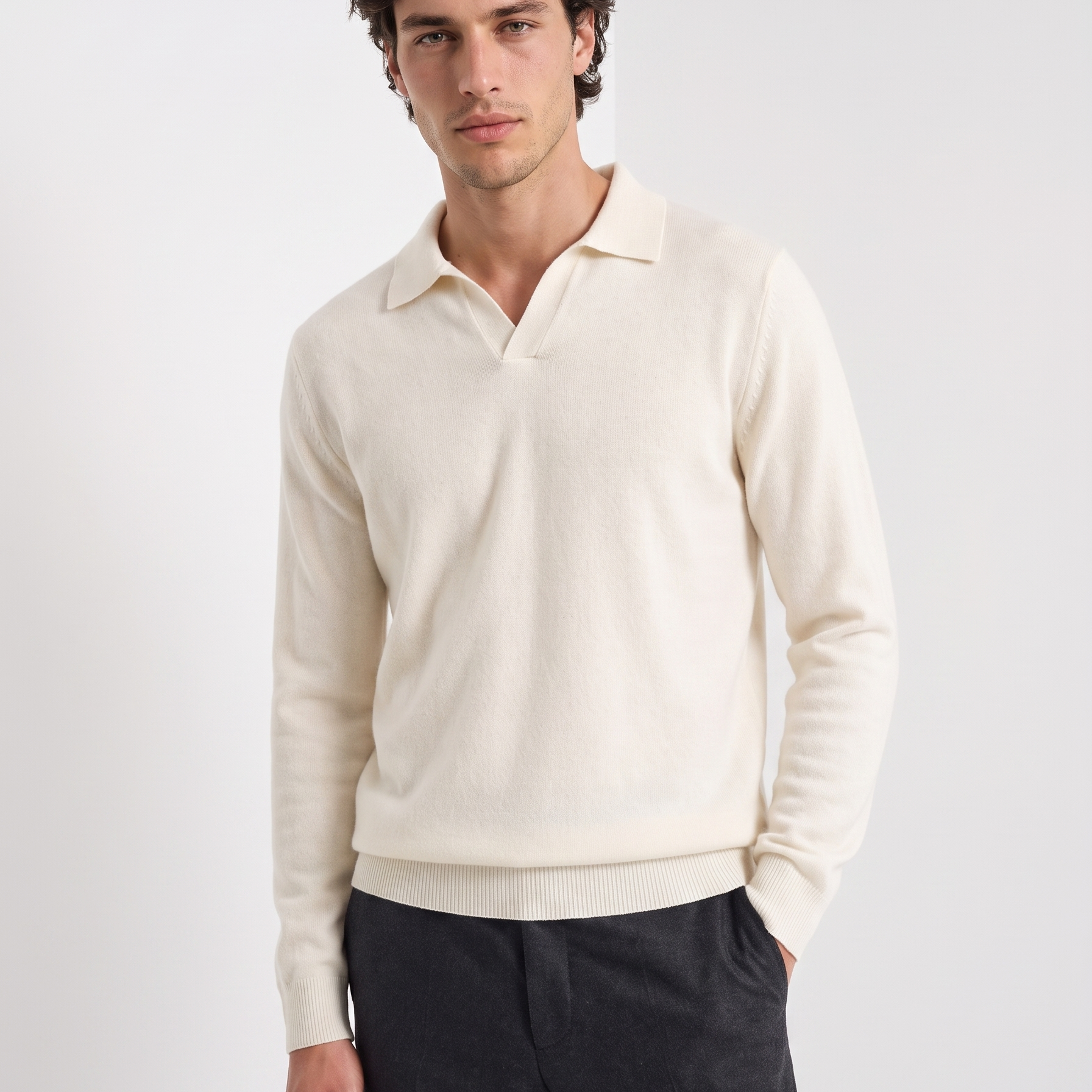 Old Money Lightweight BLENIN Long Sleeve Polo T-Shirt