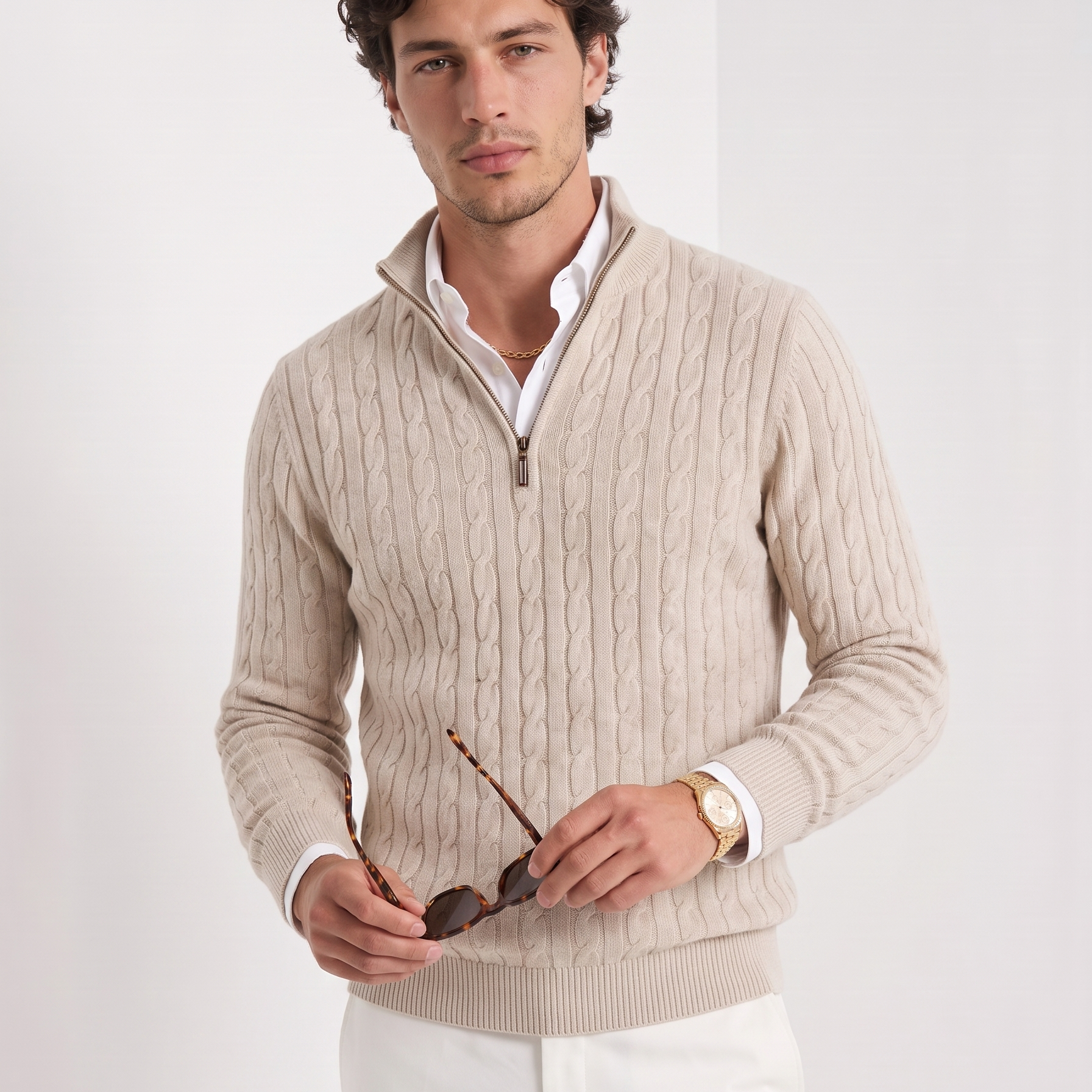 Old Money Premium Cotton Cable Knit Sweater