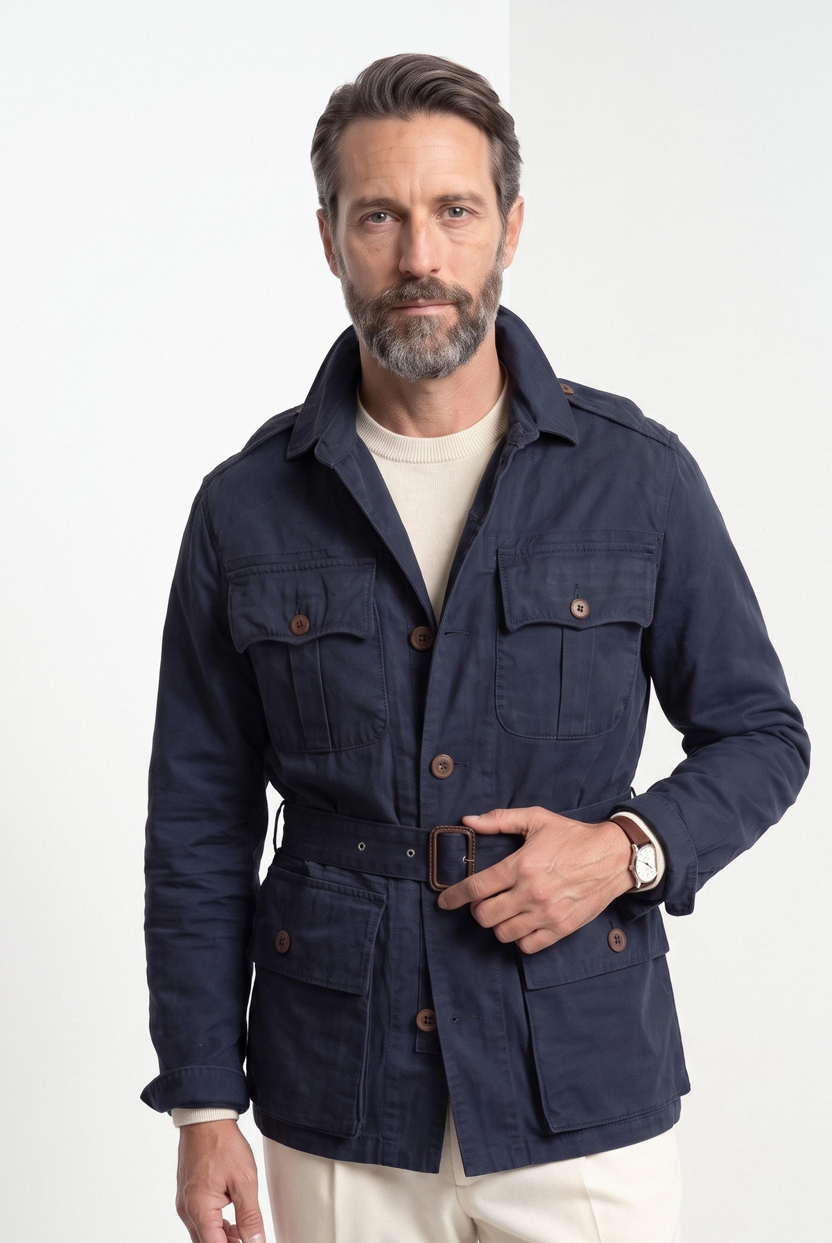 Men's belted field jacket in navy