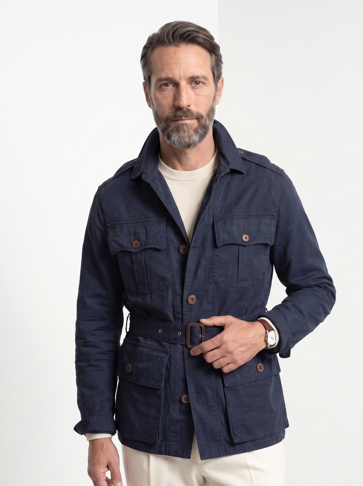 Men's belted field jacket in navy