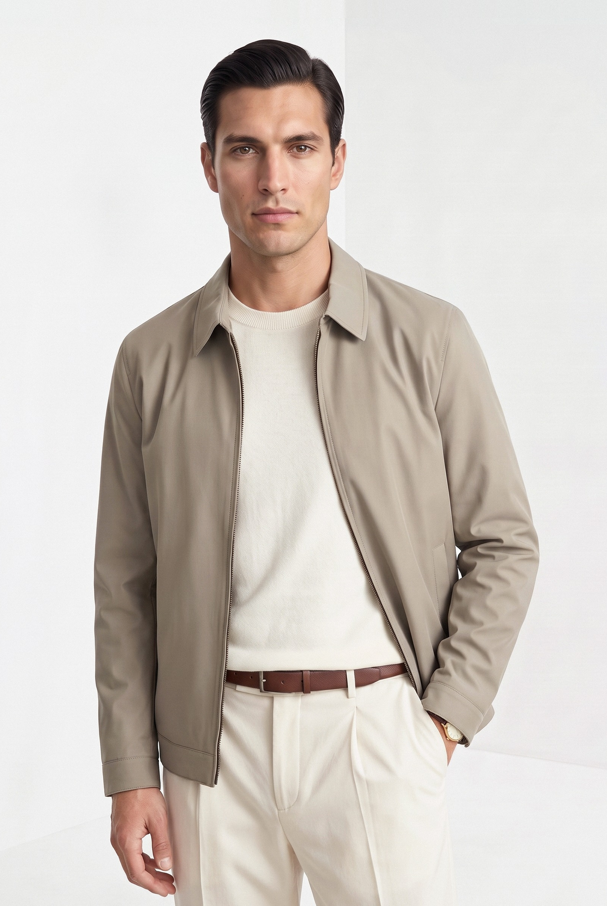 Men's lightweight zip jacket in beige