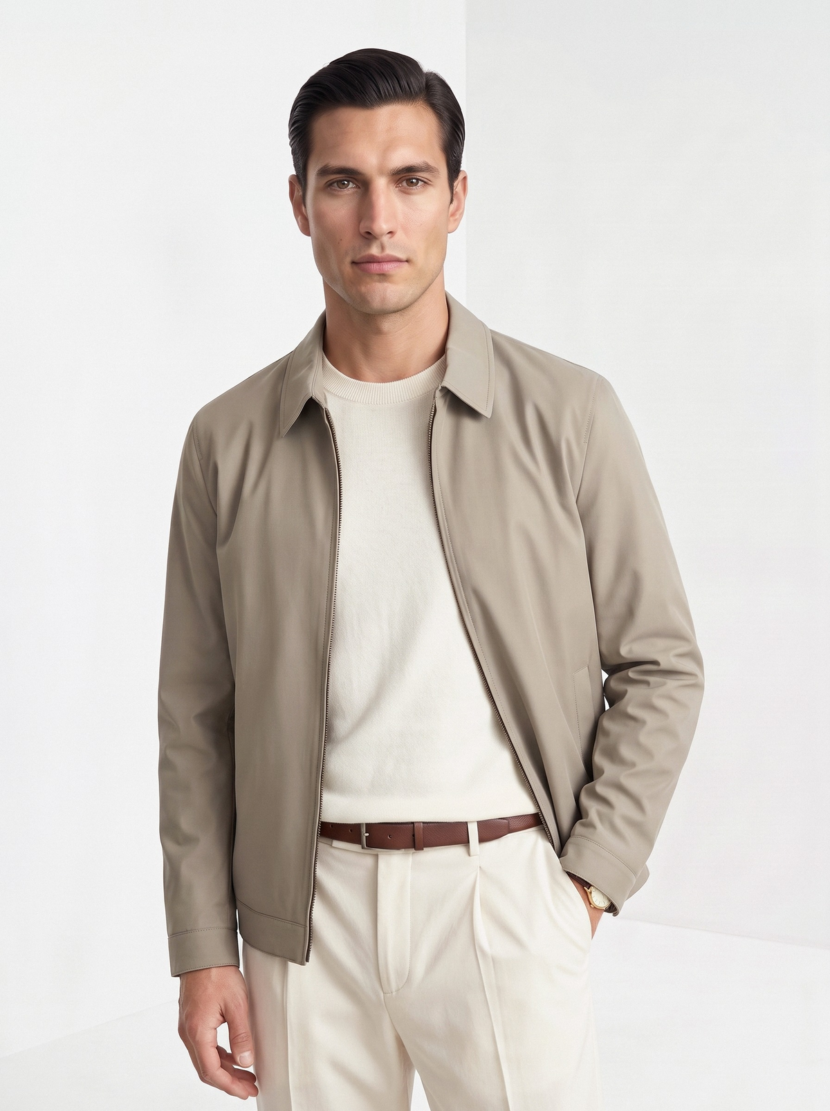 Men's lightweight zip jacket in beige