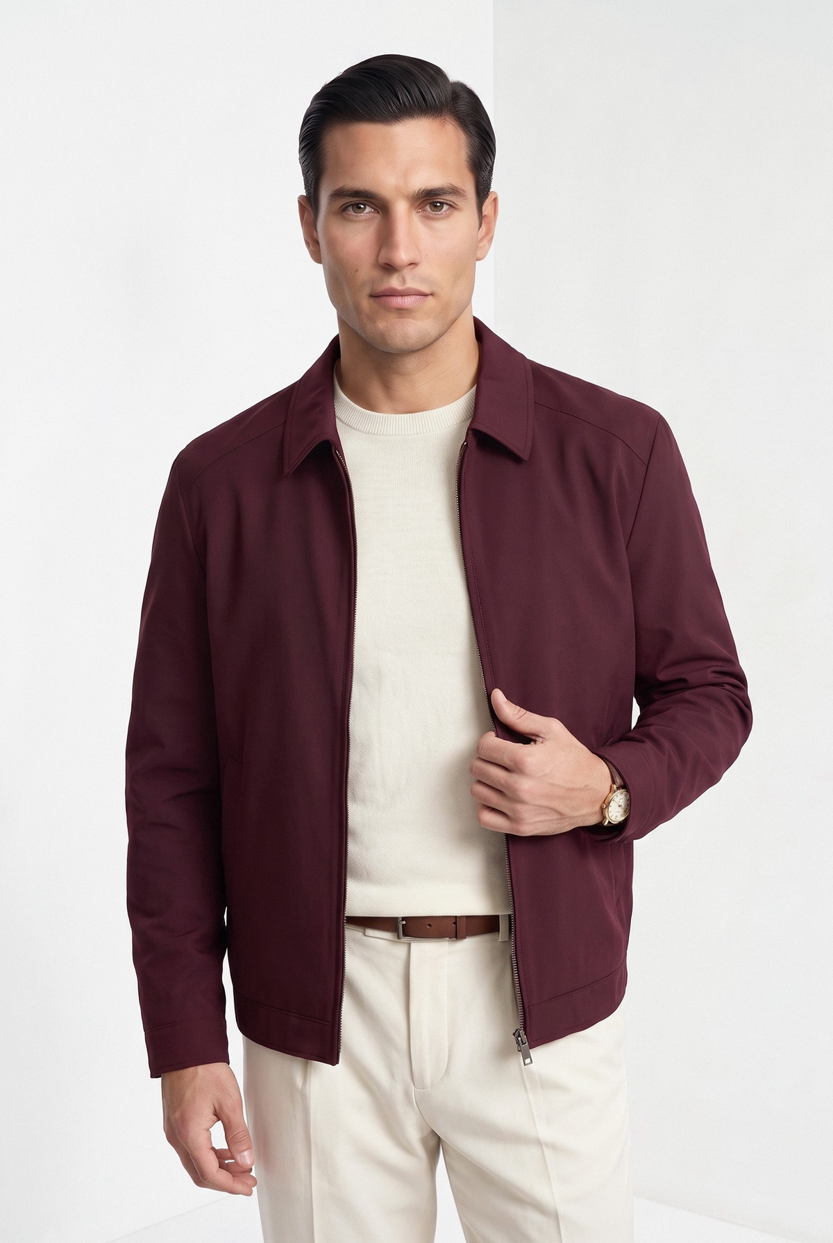 Men's lightweight zip jacket in burgundy